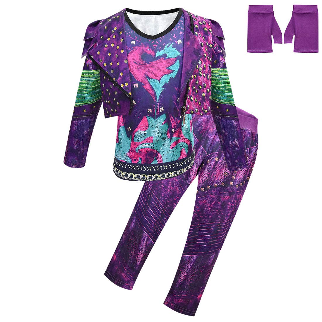 Kids Girls Jacket + Vest + Pant Clothing Set Mal Cosplay Costumes Party Dress up Role Play Outfits Fantasia Gift