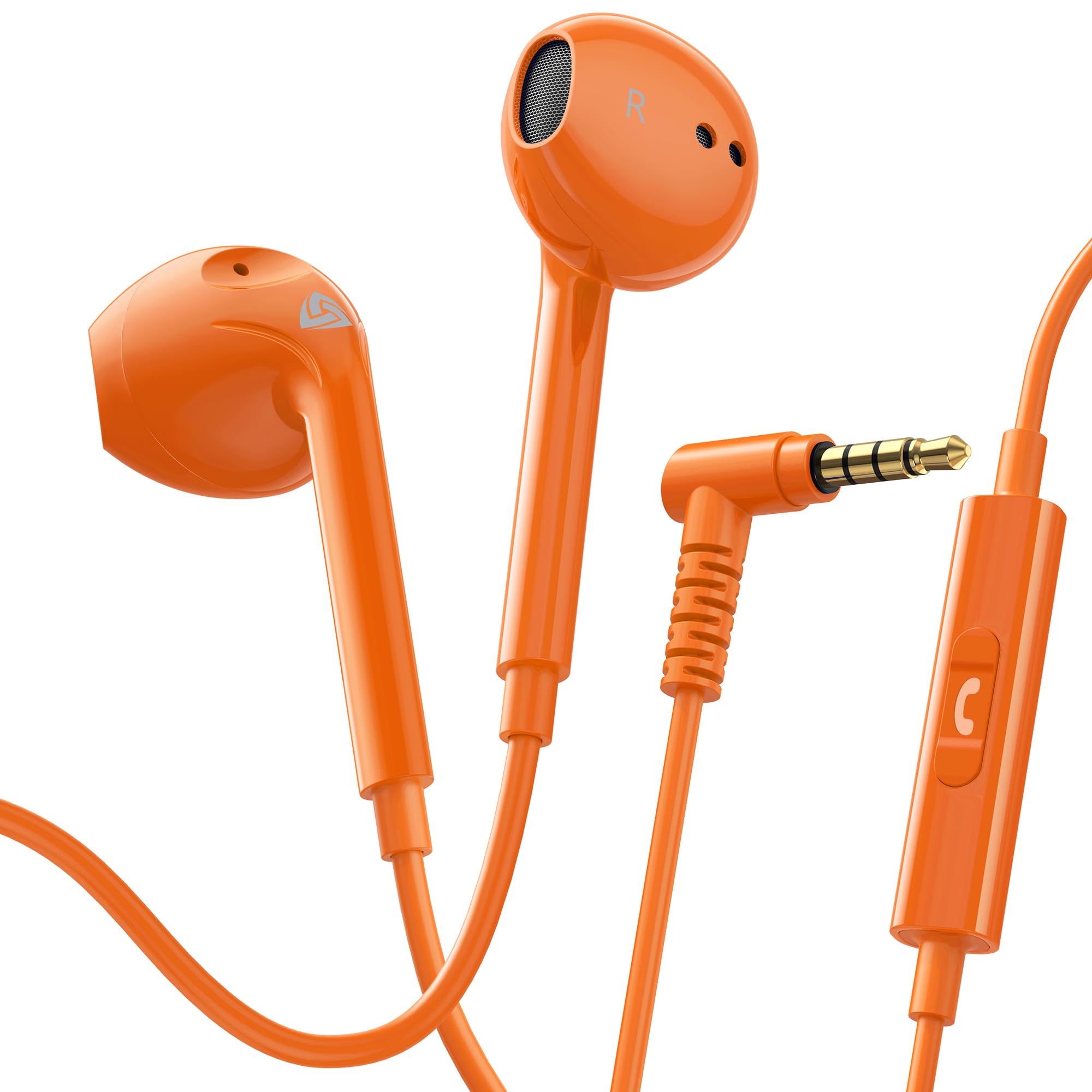 LUDOS ZENITH Auricolari In-Ear Cuffie, Cuffiette con Filo e Microfono, 2 Anni di Garanzia, Cuffie Isolamento Acustico, Cuffiette Cellulare, Jack 3,5 mm per iPhone, Apple, Samsung, Huawei - Arancione