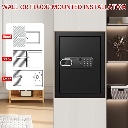 Miniatura 7 de Caja fuerte para el hogar de 3.4 Cub grande, a prueba de fuego, impermeable, seguridad digital ignífuga con teclado programable, llaves de repuesto