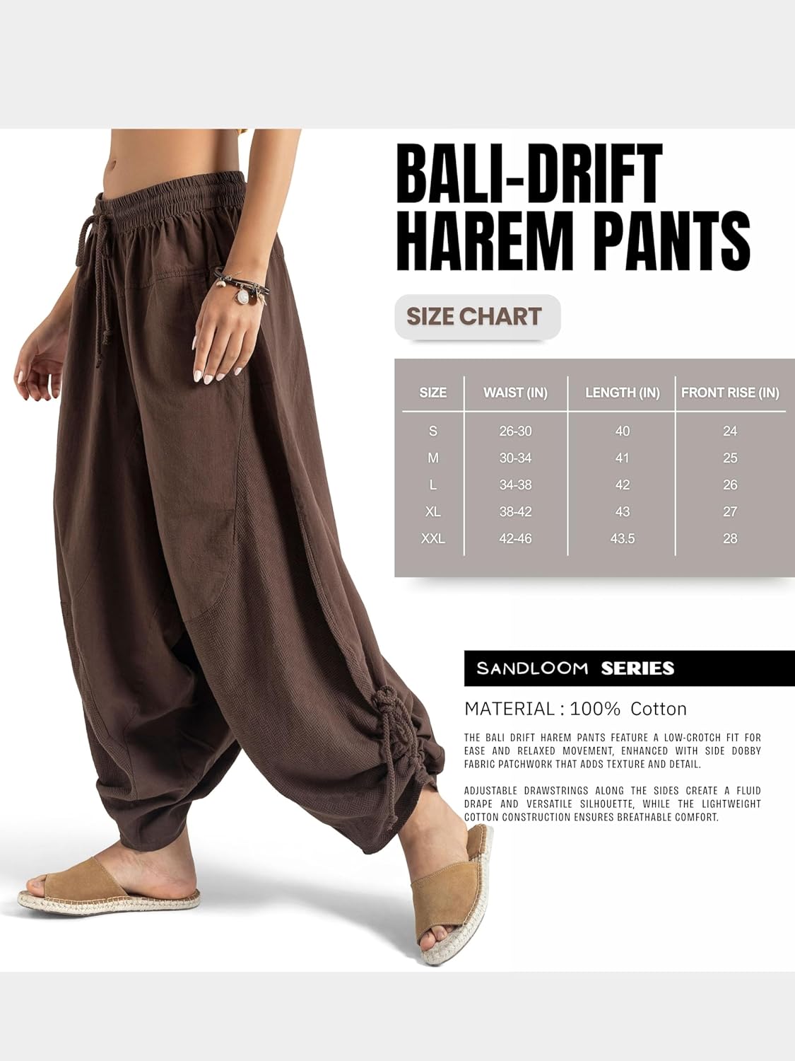 The Veshti Company Women’s Cotton Bali Harem Pants – Relaxed Fit Yoga Lounge – Casual Summer Beach Trousers - Image 4