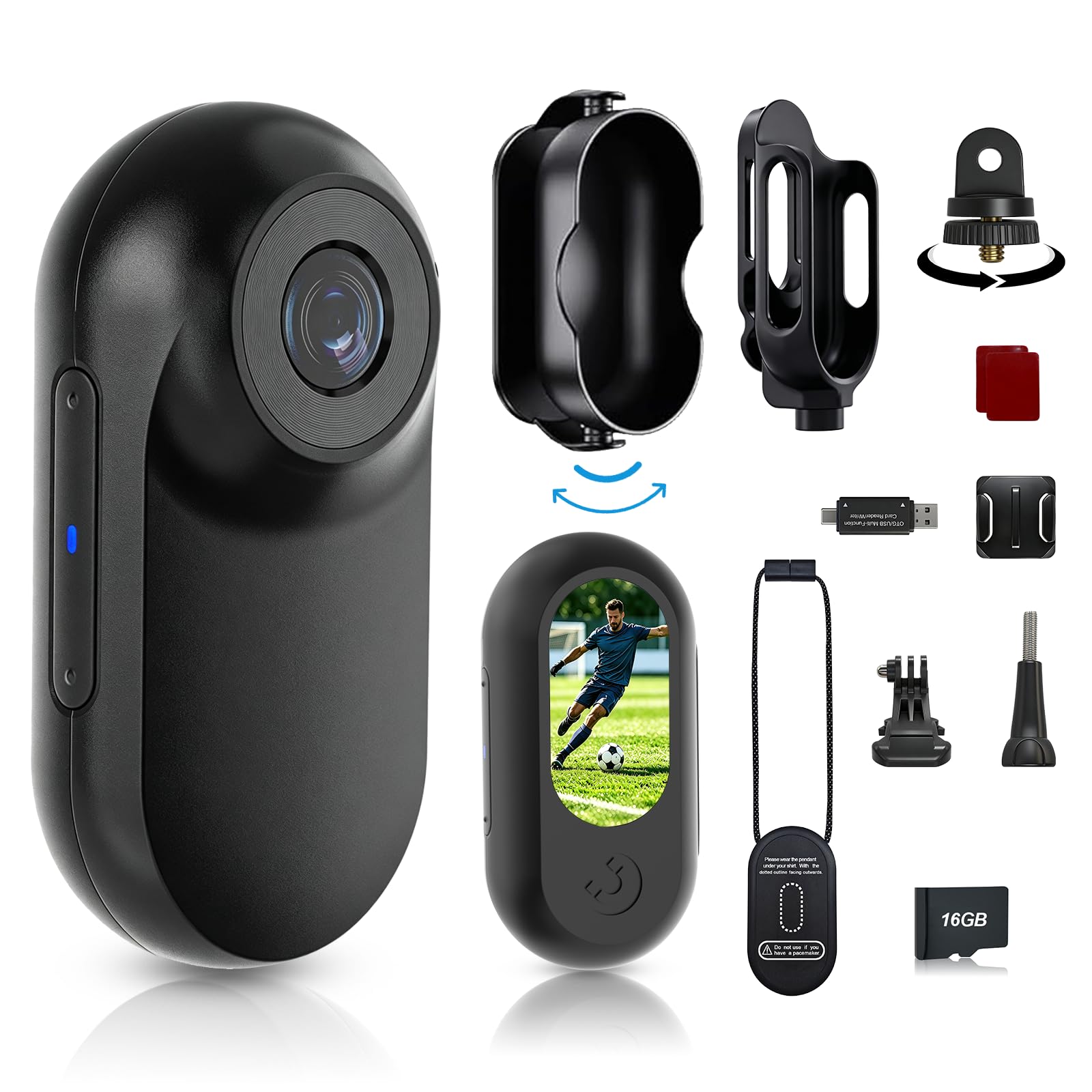 Bodycam leggera 1080P con custodia protettiva impermeabile e supporto magnetico POV, mini fotocamera per casco con scheda da 16 GB per esterni e moto
