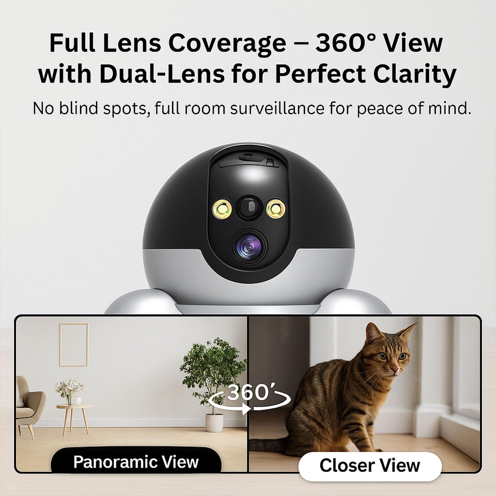 Blinky Bot Robot Camera – Caméra HD 1080p Pour Animal Domestique Avec Vue à 360°, Double Objectif, Télécommande Par Application, Vision Nocturne, Audio Bidirectionnel, Robot Intelligent Wi-Fi Mobile