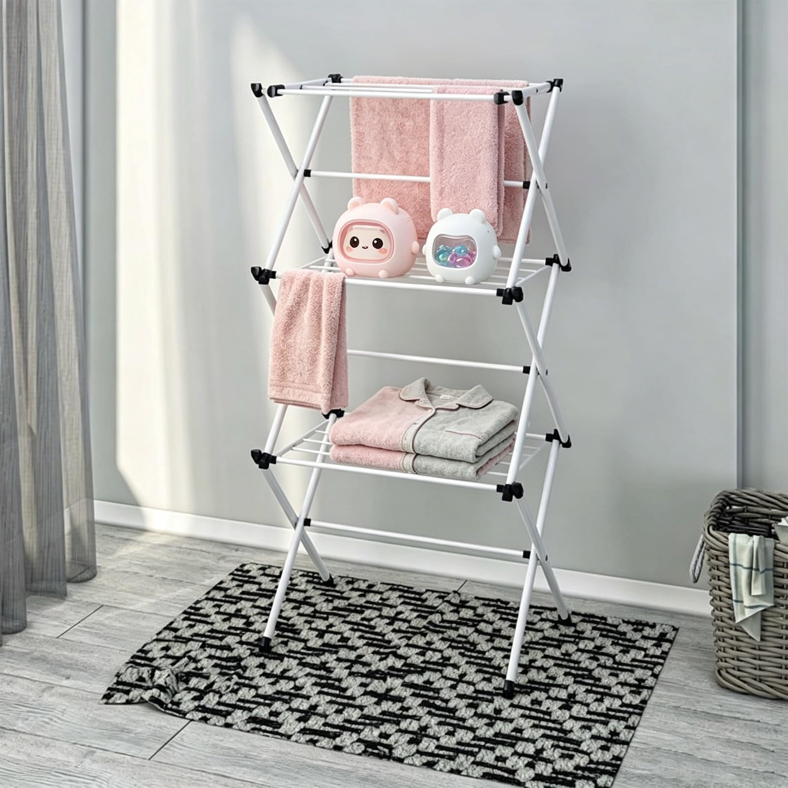 TYNGBT White Foldable Towel Drying Rack, Collapsible Indoor Outdoor Laundry Airer for Home Use