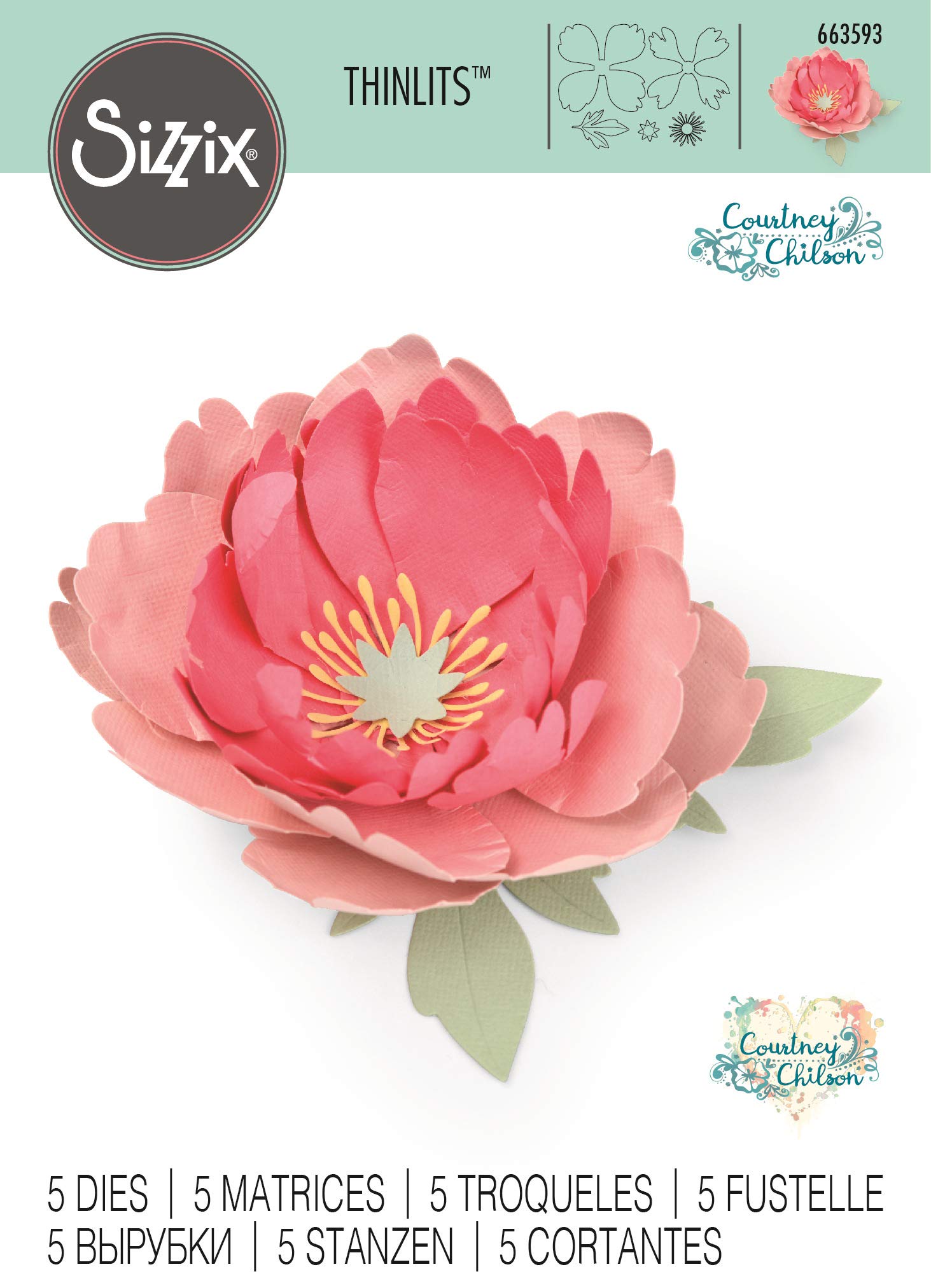 Sizzix 665177 Set Di 3 Fustelle Thinlits Motivo Floreale - Olivia Rose - 7,6x7,6 Cm Per Big Shot E Carta