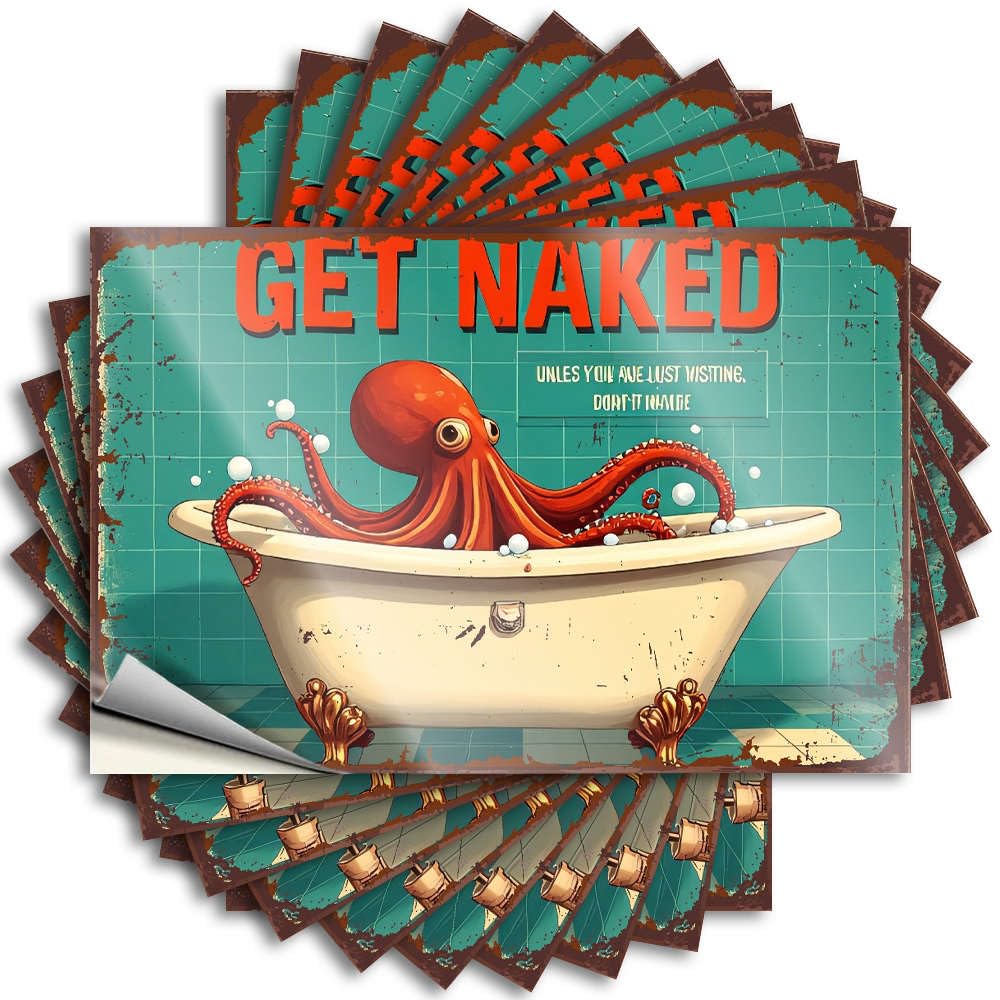 Take A Bath Or Face The Octopus! Cozy Decals | Guest Waterproof Vinyl Bottle Essentials Removable Decal Peel Stick(8X12CM)