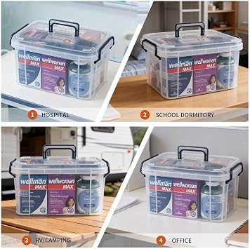 HEY FOLY 15qt Blue Medicine Organizer Storage Box with Tray, Plastic First Aid Box Empty, Thickened Medicine Container Chest, Multipurpose Medical Case with Labels, Blue Medicine Caddy