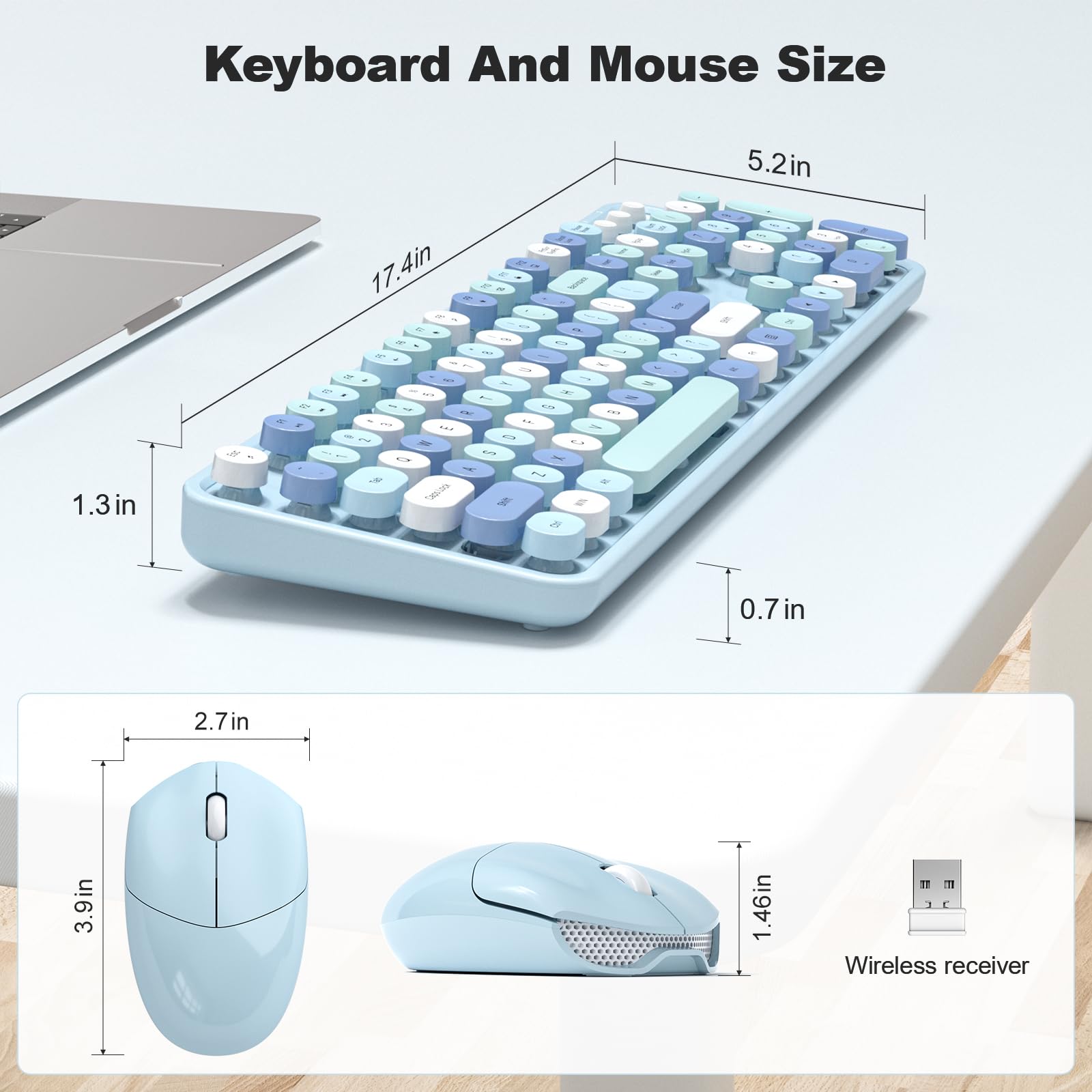 Bezprzewodowa klawiatura i mysz, pełnowymiarowa klawiatura do pisania 2,4 GHz, retro, z klawiaturą numeryczną i bezprzewodową myszką do komputera, laptopa, komputera stacjonarnego, Windows