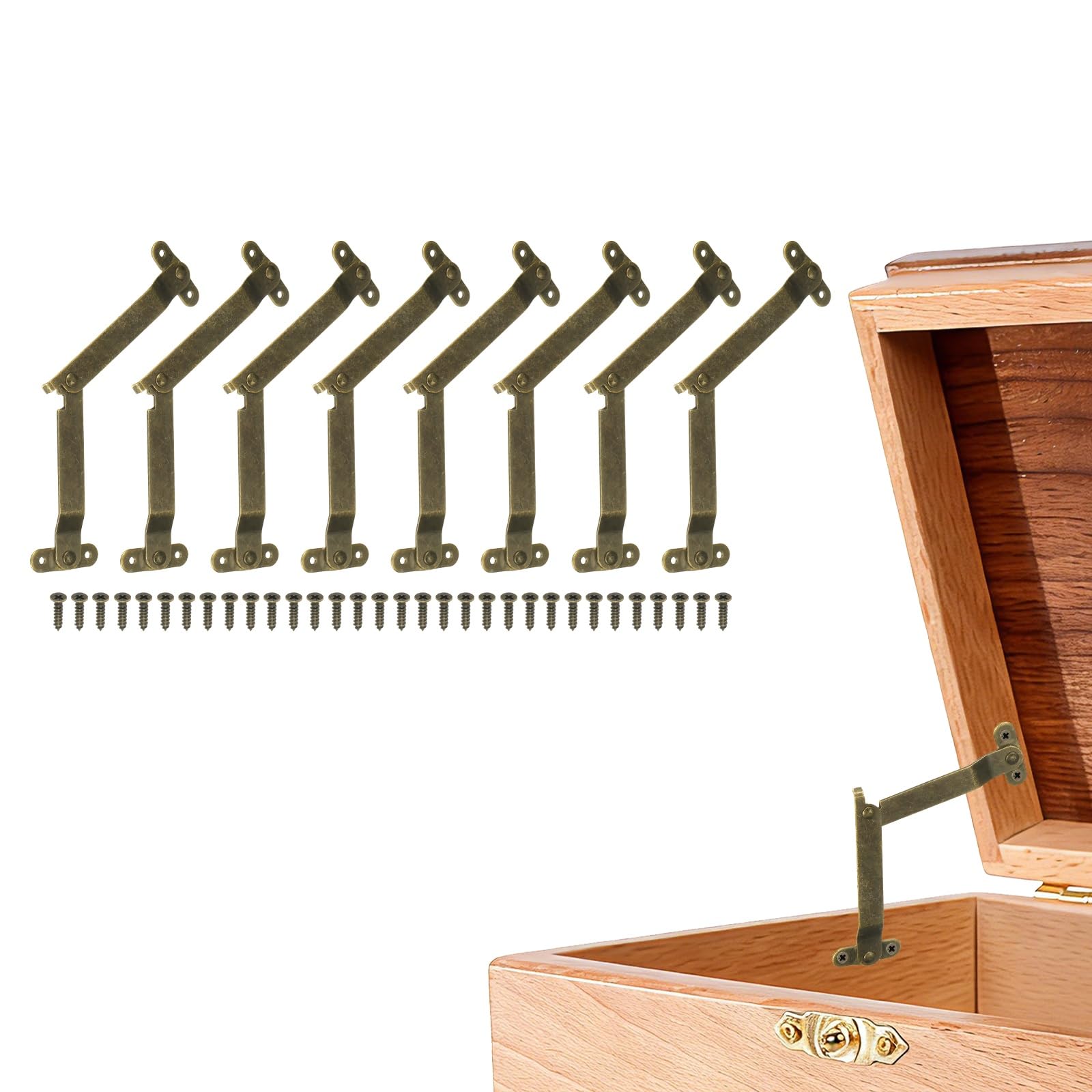 sourcing map 8Pcs Folding Lid Support Hinges, 180 Degree Iron Rotatable Furniture Lid Hinge, 3.31" x 1.26" Lid Stay Hinge for Cabinet, Wooden Boxes, Home Furniture, Window, Doors, Bronze