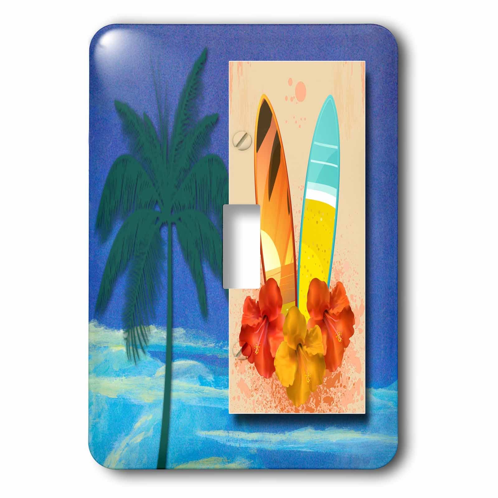 Fleurs et planches de surf sur votre interrupteur pour une deco de salon de style tropical