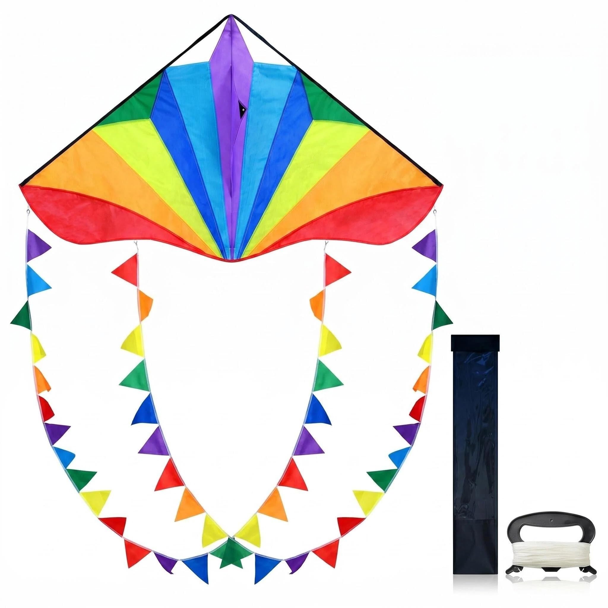 Large Delta Kites For Adults,Perfect Kite for Beginners,String Line Included Toys Easy To Fly Kites with Colorful Colors Tail,Best kite For Beach Trip Durable Outdoor Beach Toys & Games Gift