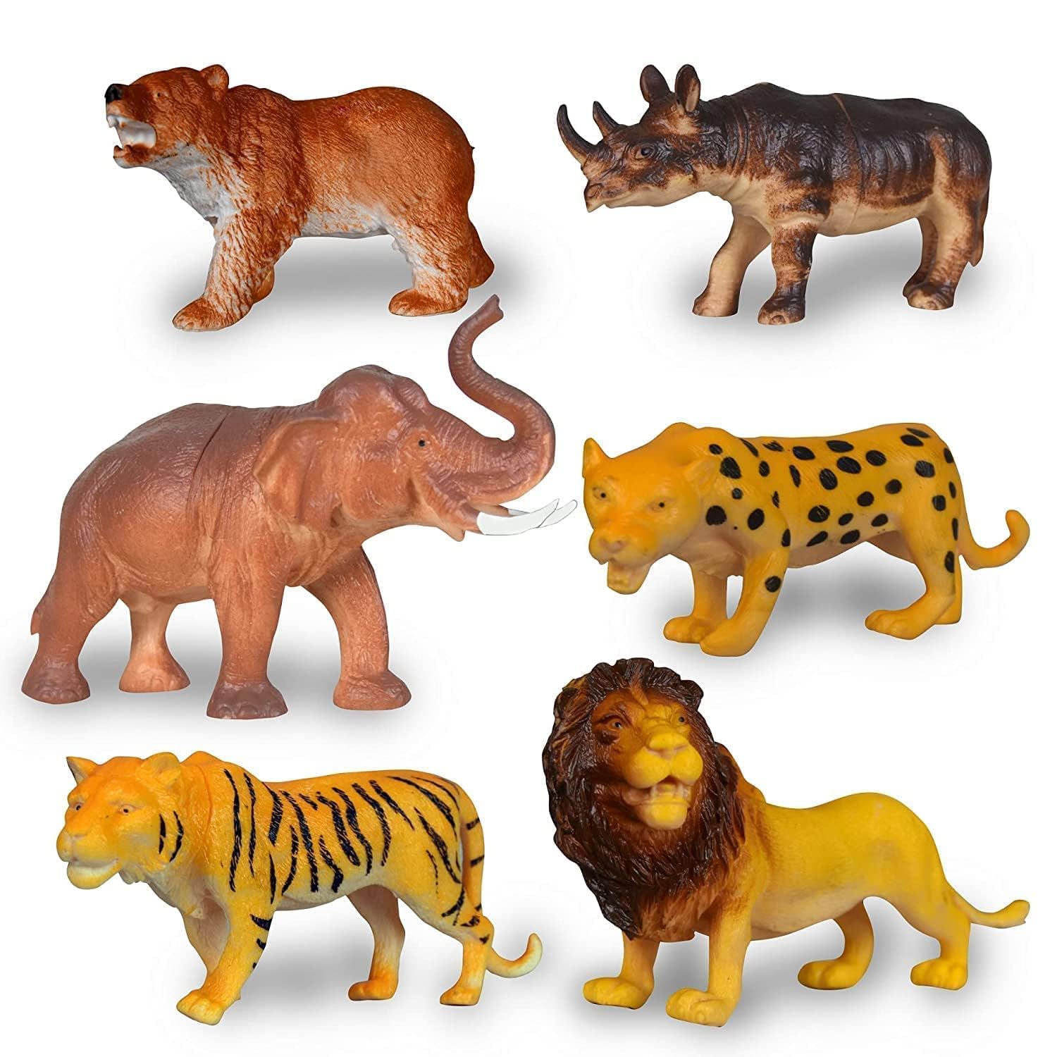 Toy Cloud Happy Animal World Set of 6 Pcs, Big Size Realistic Wild Animals Figures, Set of 6 Wild Animals Set, Birthday Return Gifts for Kids (Multicolor)