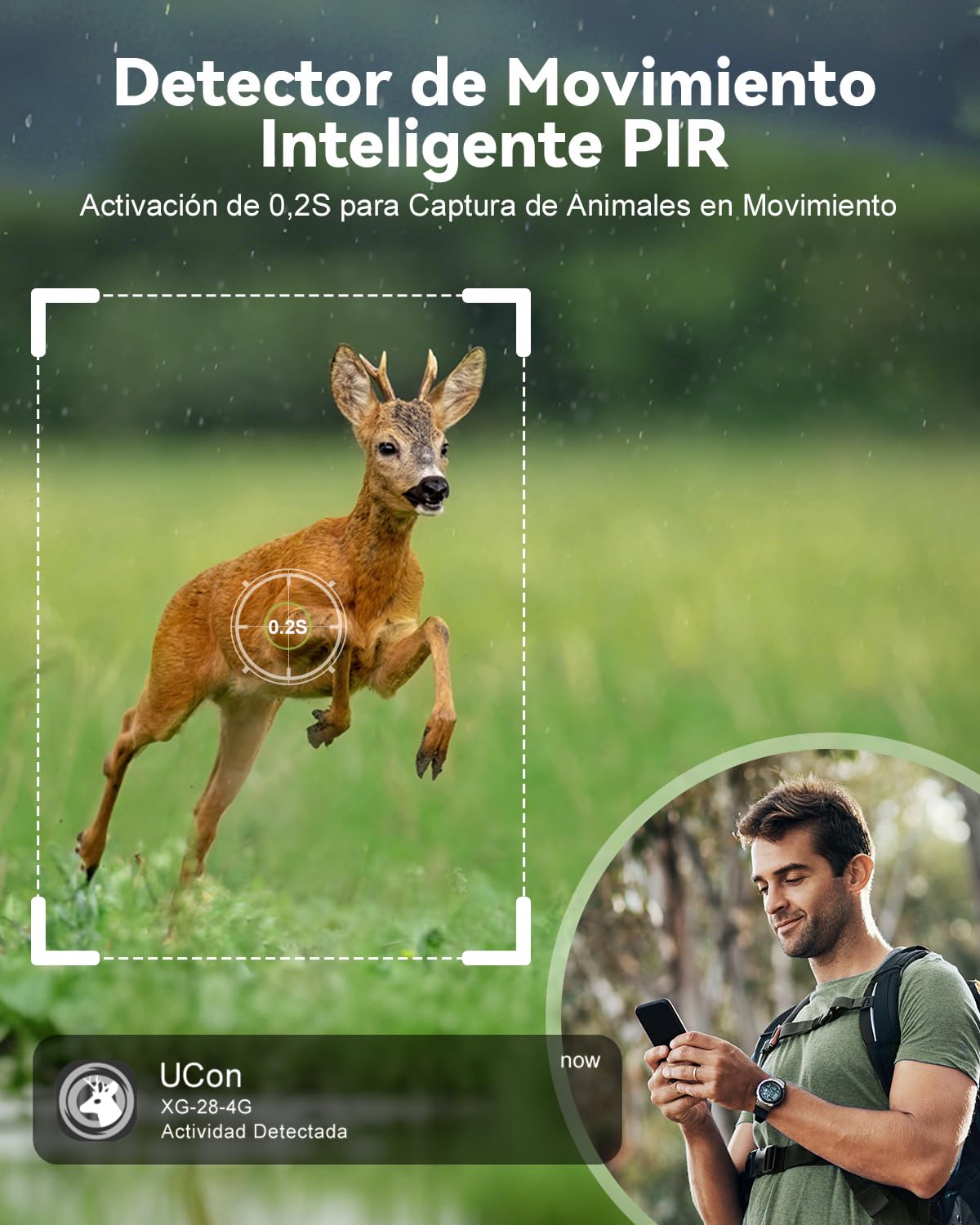 Xega 4G LTE Cámara de Caza Solar con Tarjeta SIM, Cámara Fototrampeo sin WiFi, 7800 mAh Batería, Visión Nocturna 950nm Infrarrojos Invisible, Audio de 2 vías, 0,2s Activación, IP66 Impermeable