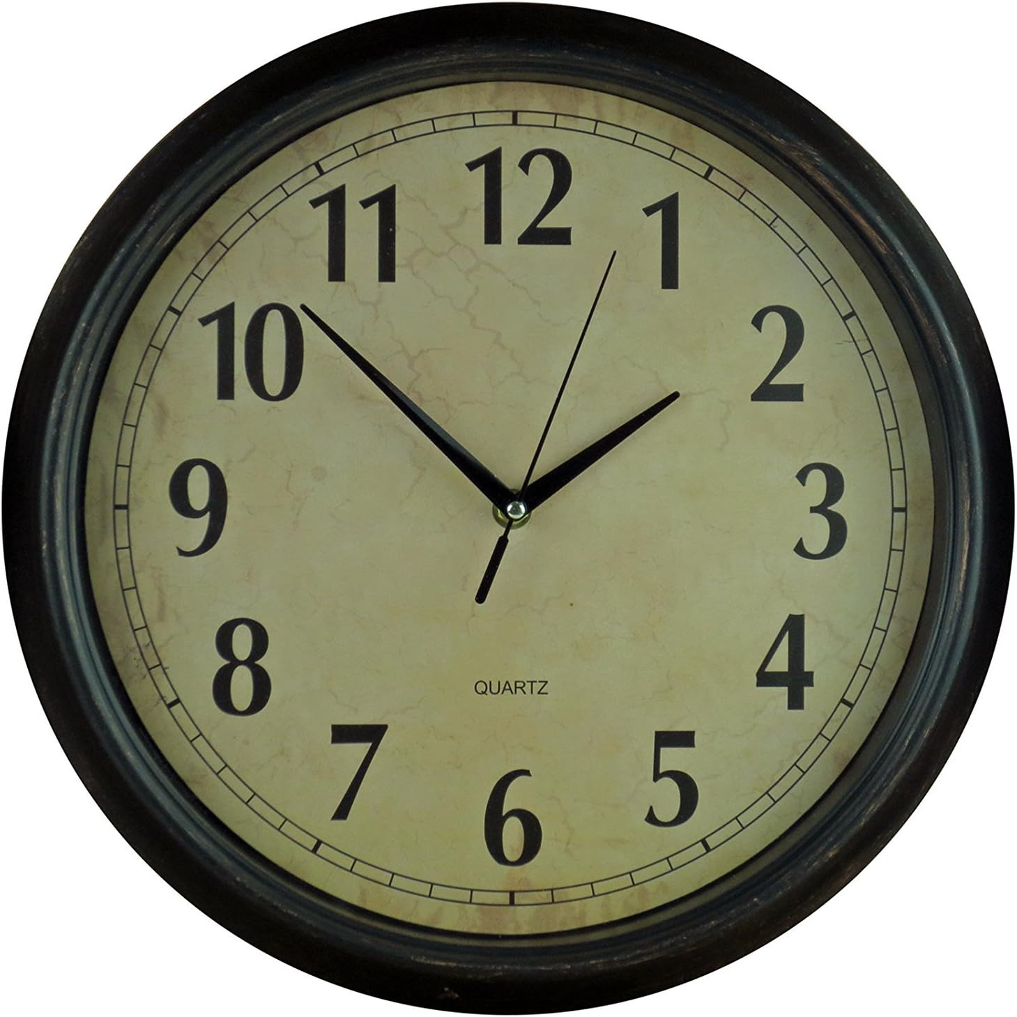 14" Wall Clock with Vintage Rustic Brown Round Frame