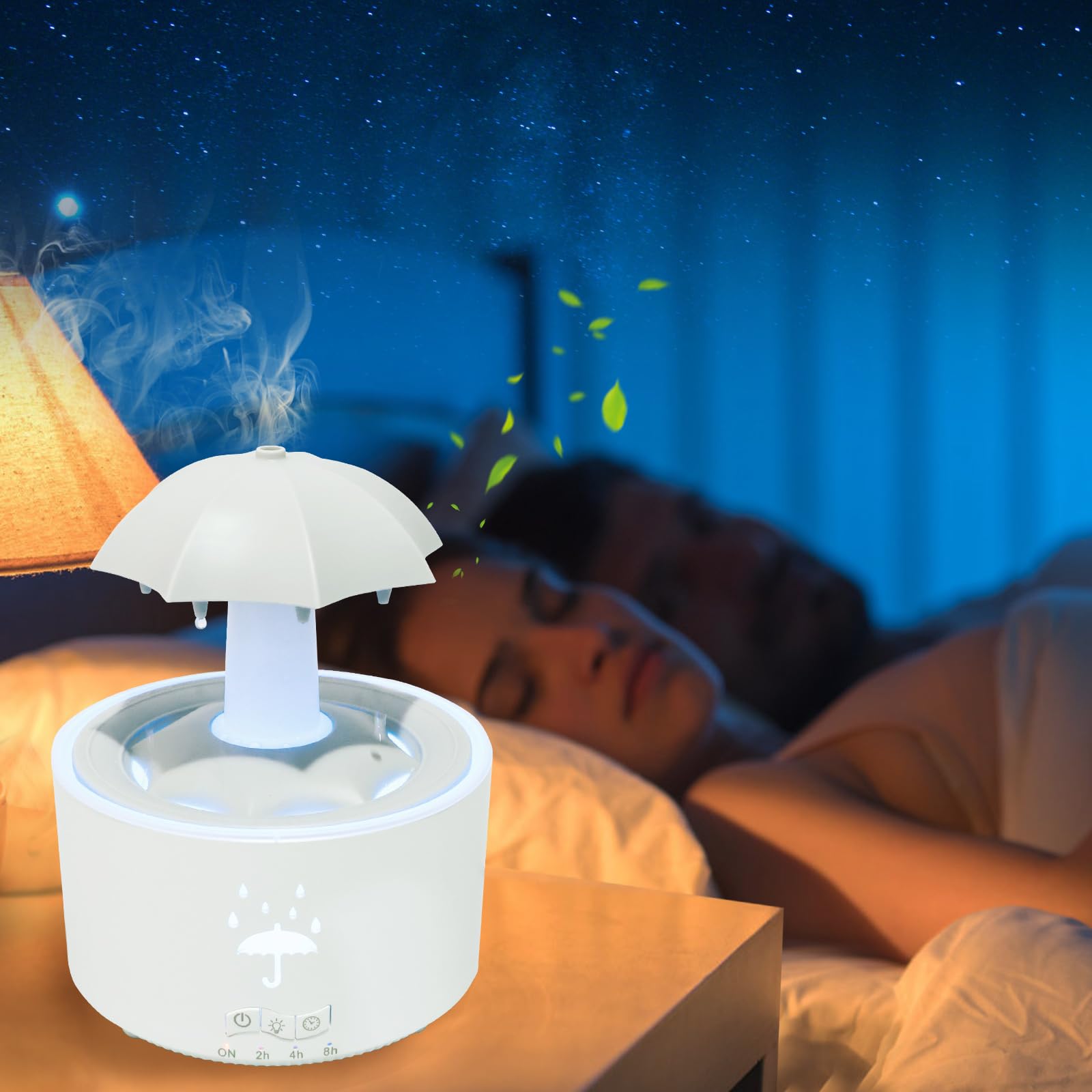 Umbrella Humidifier Rotating Umbrella Diffuser with Rain Effect 7-Color LED Humidifier Timer and Auto-Off 300 ML Small Humidifier
