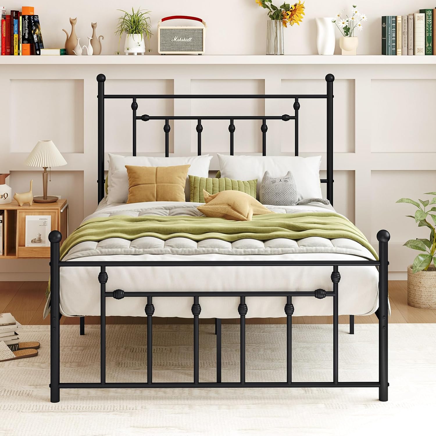 KOMFOTT Full Size Metal Bed Frame with Headboard & Footboard, Victorian Style Heavy-Duty Platform Bed with 12.5” Under-Bed Storage & Metal Slats Supported, No Box Spring Required, Mattress Foundation