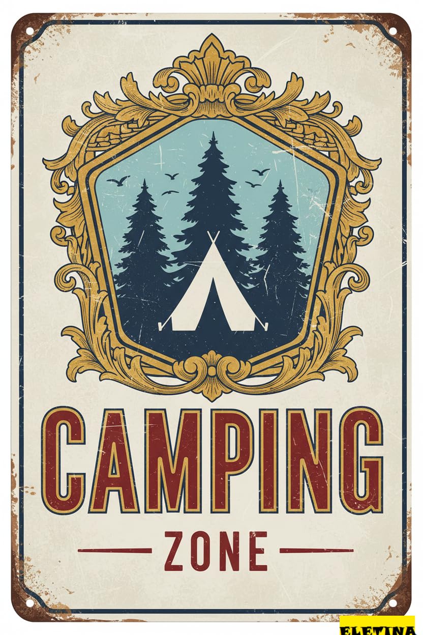 Camping Zone Metal Warning Sign School Bar Street Parking Lot Metal Quality Decor 8x12in