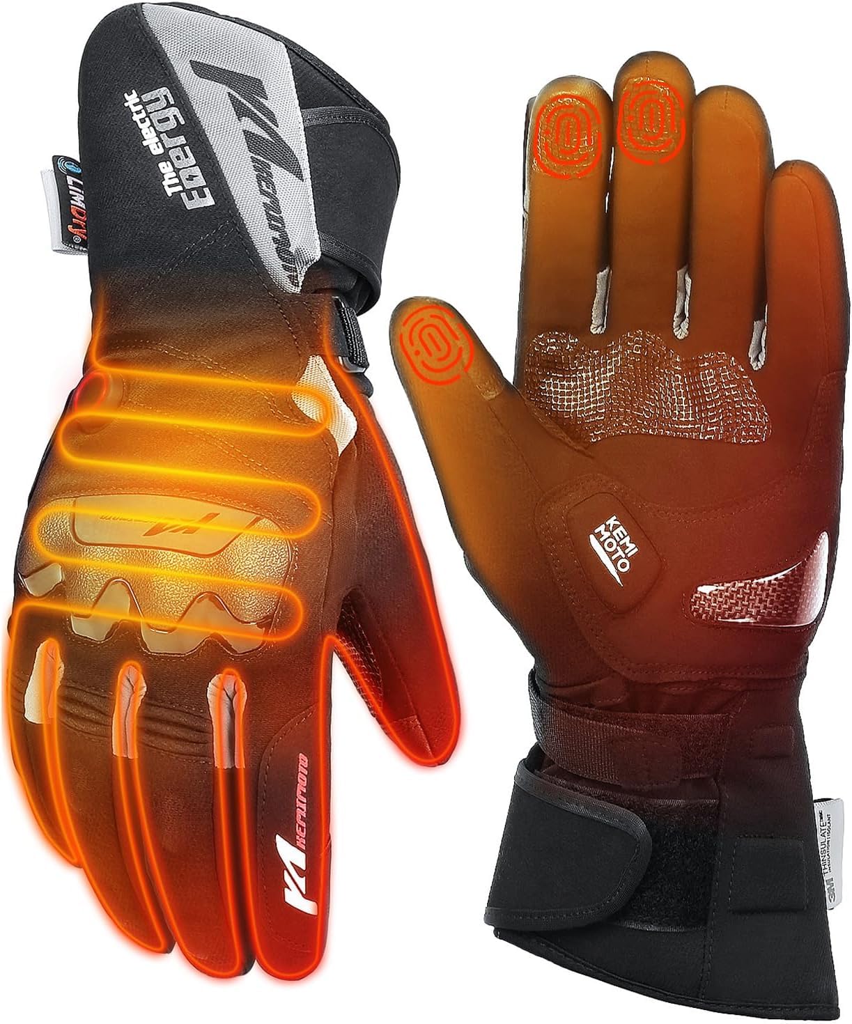 KEMIMOTO Beheizbare Handschuhe für -20°C~ -5°C, Beheizte Handschuhe Motorrad mit 3000mAh Akku, Beheizte Winter Motorradhandschuhe für Herren und Damen, Ideal für Skifahren,Outdoor-Aktivitäten