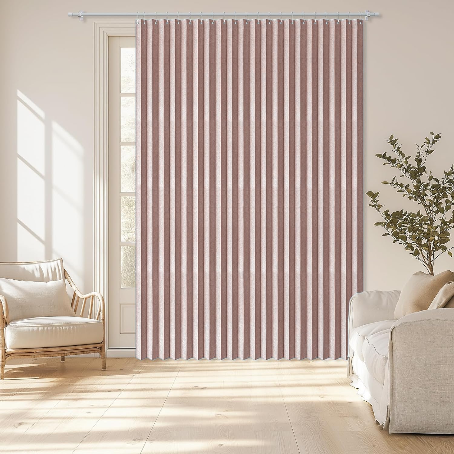 Blackout door curtain, folding invisible door curtain for bedroom, living room and room divider-Pink- W120xH180cm