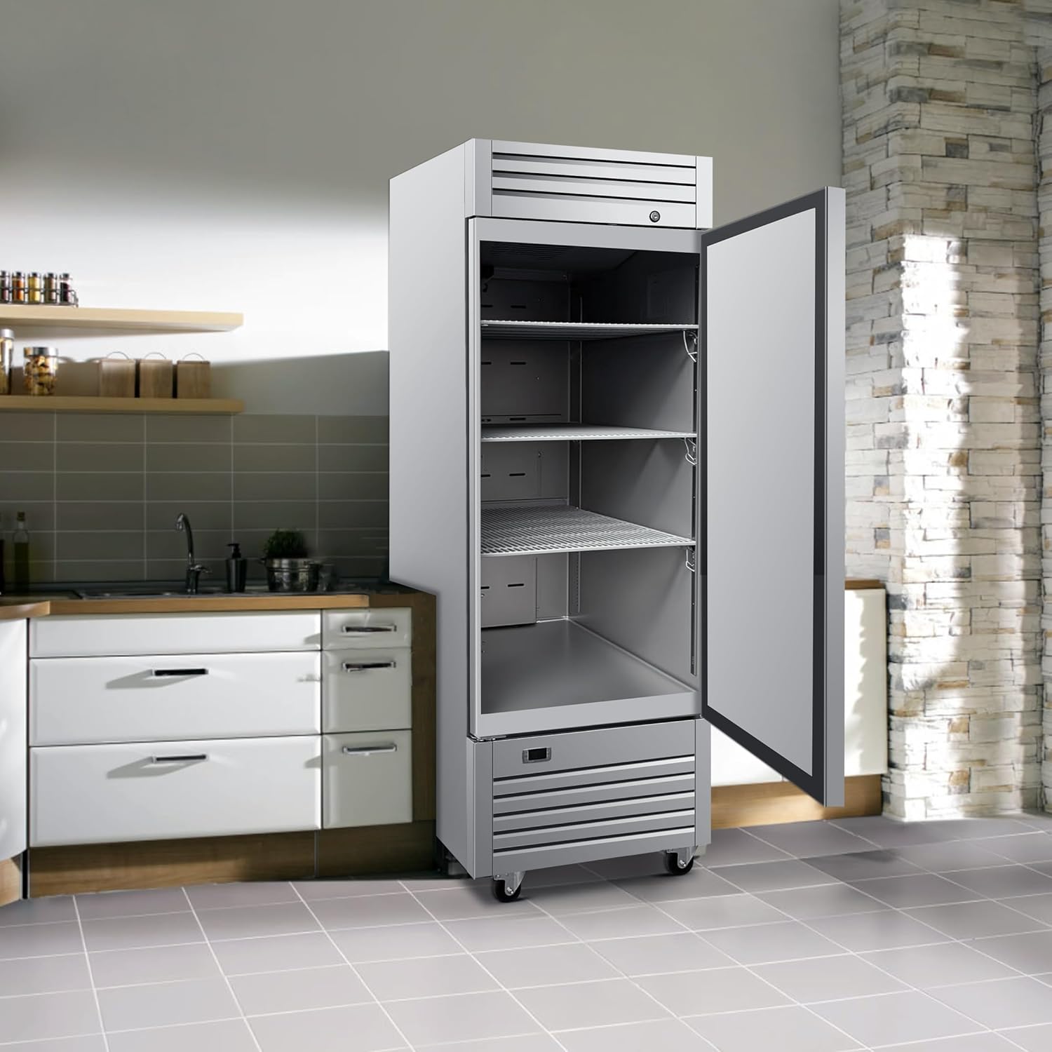 Commercial Reach-In Refrigerator, ETL 17.2 Cu. Ft, Single Door, Stainless Steel, Digital Temperature Control, 33-40°F AKR-06881
