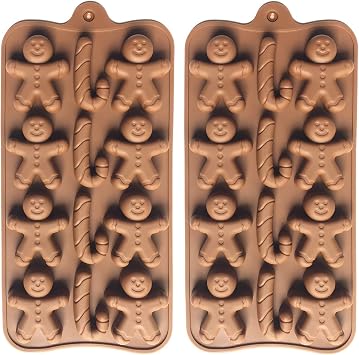 2pcs Christmas Silicone Molds for Baking Jelly Soap, Candy Cane, Gingerbread Men Chocolate Candy Mold 2 Shapes