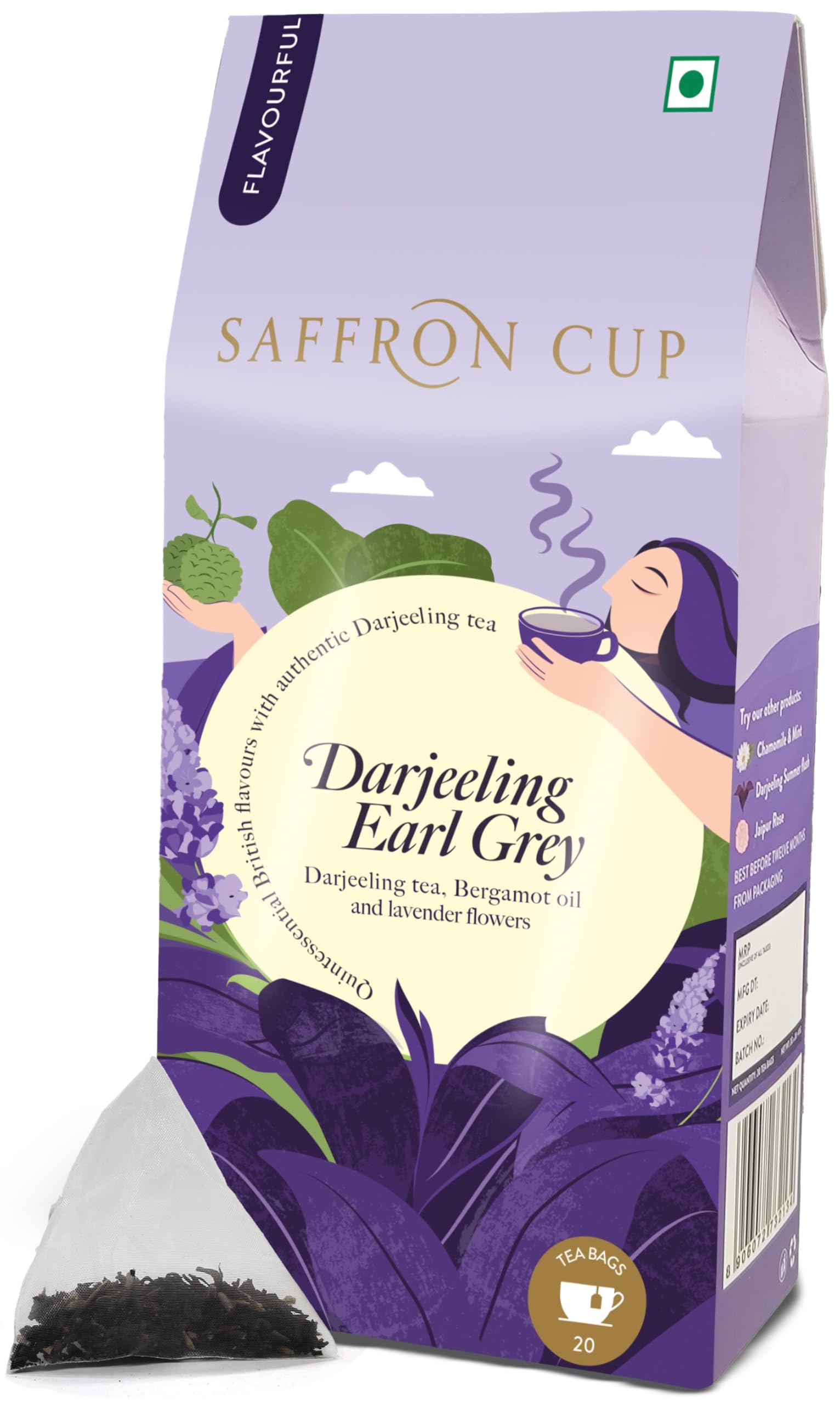 Darjeeling Earl Grey Black Tea by - 20 Pyramid Tea Bags | With Bergamot & Lavender | Boosts Energy & Immunity | 100% Natural (MMC)