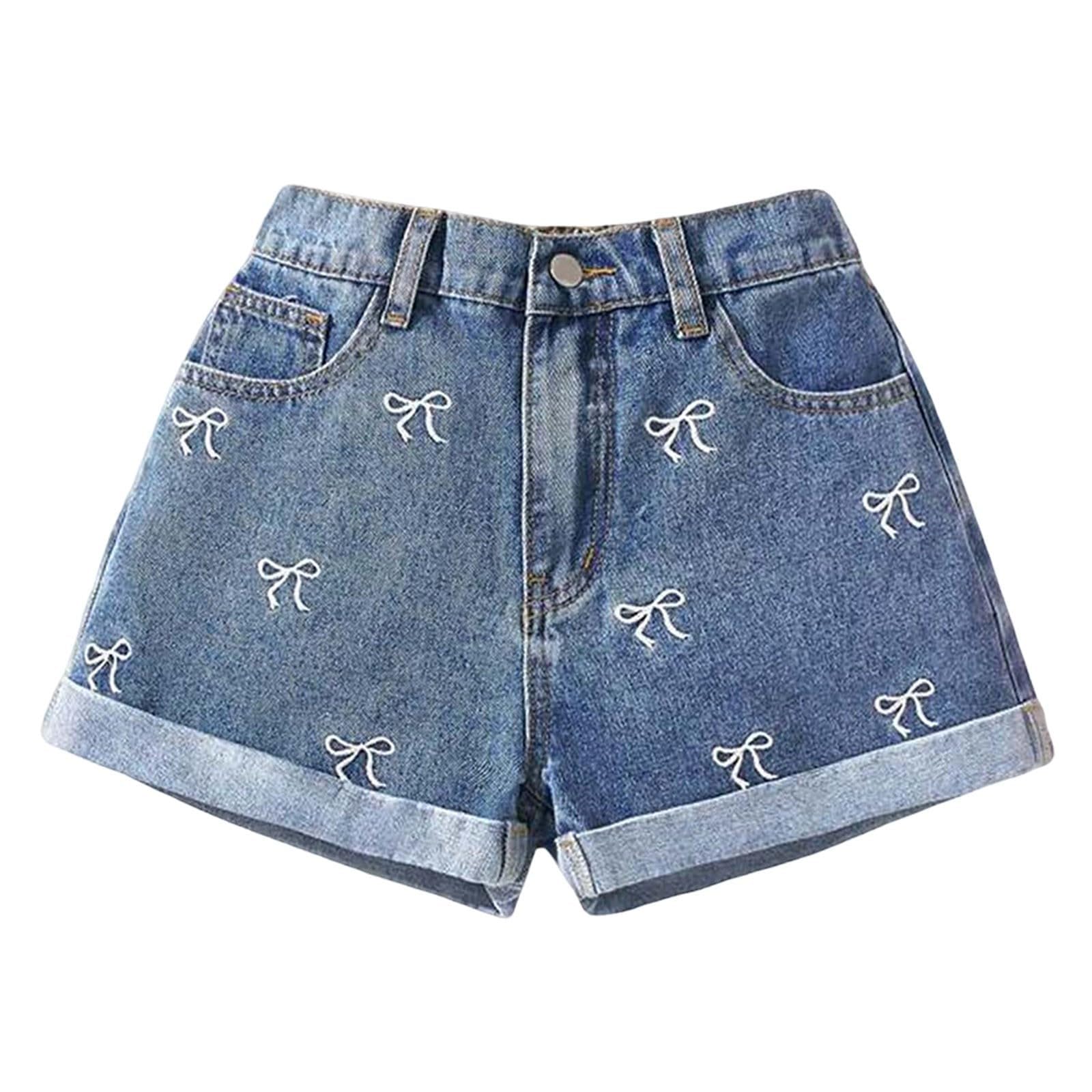 Pantalones cortos de mezclilla casuales para niñas | Pantalones cortos de verano con cintura elástica y pierna ancha para niños y adolescentes