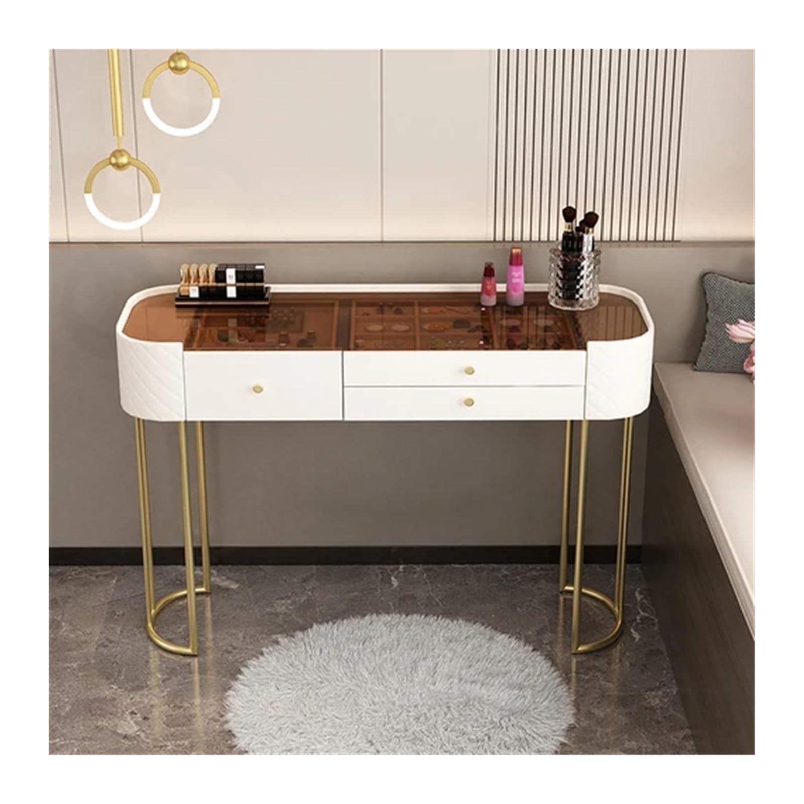 Nowoczesne biurko do makijażu stylowa biała toaletka z 2 szufladami 120 cm biurko do pisania do domowego biura prosta i elegancka toaletka idealna do makijażu i miejsca pracy