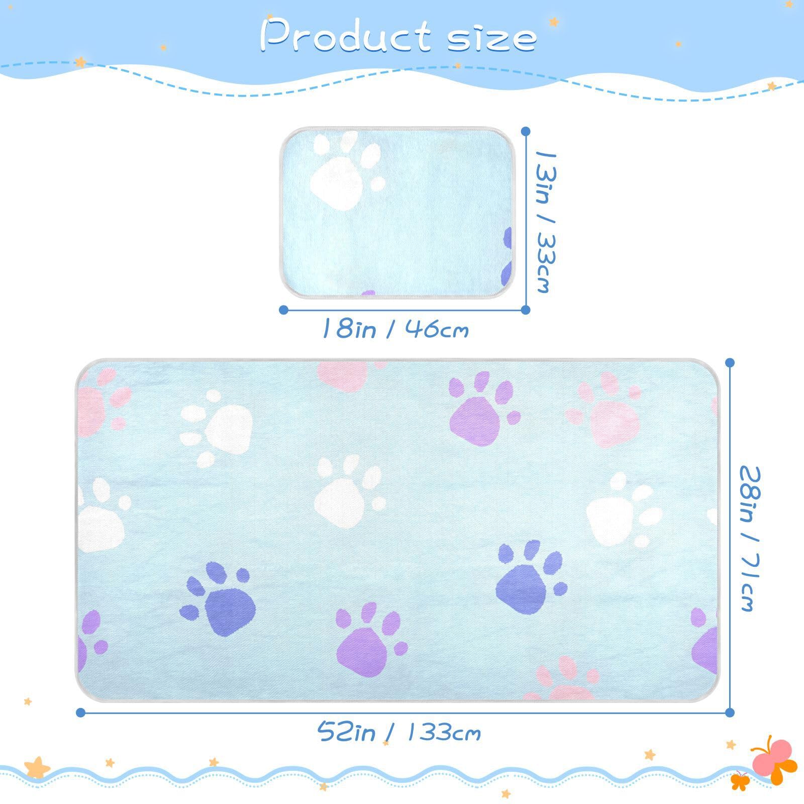 Bolaz Summer Sleeping Bed Pad, Cute Footprint Pattern Cooling Mattress Set Breathable Bed Mat Ice Silk Mat + Pillow Cover for Toddler Boys Girls