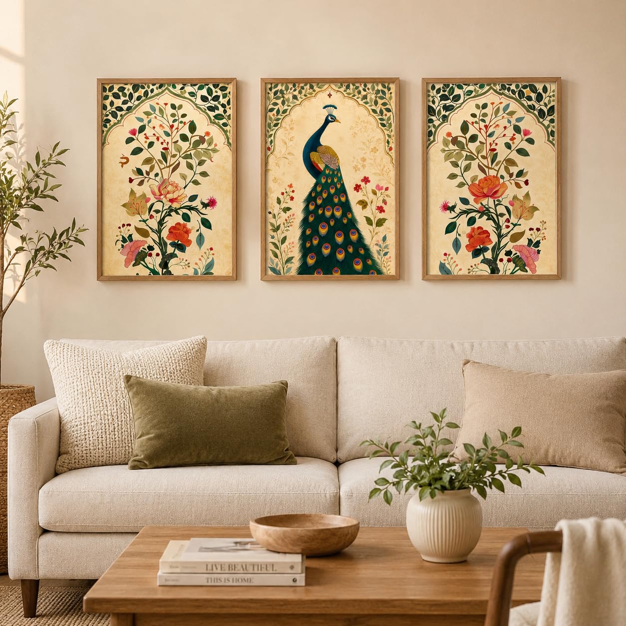 Livin'luxe Peacock Wall Art Set - 3 Floral Paintings -2
