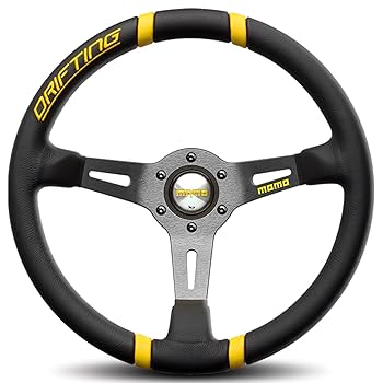 新品未使用・MOMO スタイル イエローステアリング Not Authentic Amazon | モモ DRF35BK1Y ドリフトイエロー 350mm レザー