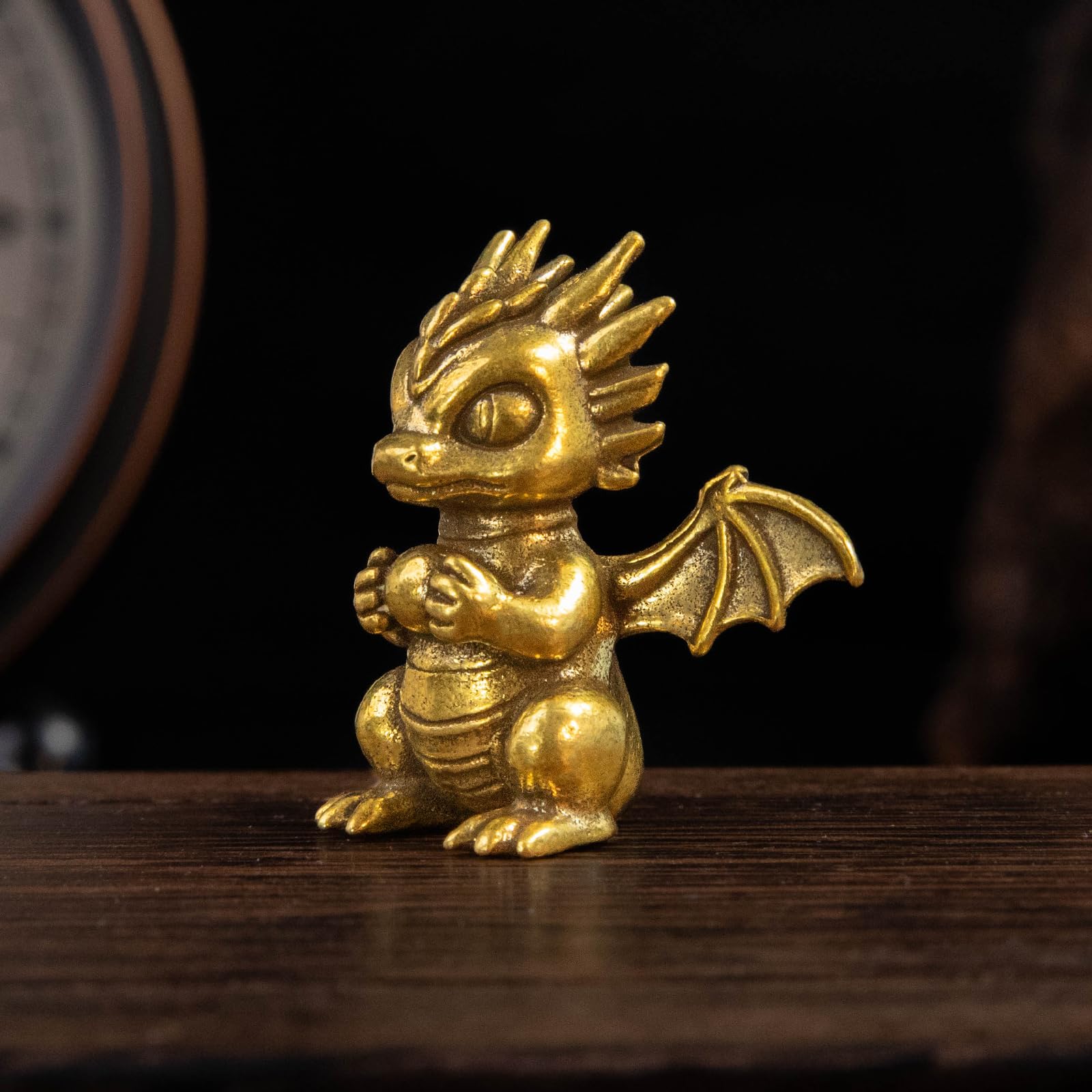 Betr Brsas 100% Solid Brass Mini Dragon Figurine, Vintage Fantasy Dragon Statue, Collectible Desk Decor for Office, Bookshelf, Home Shelf - Guardian Dragon