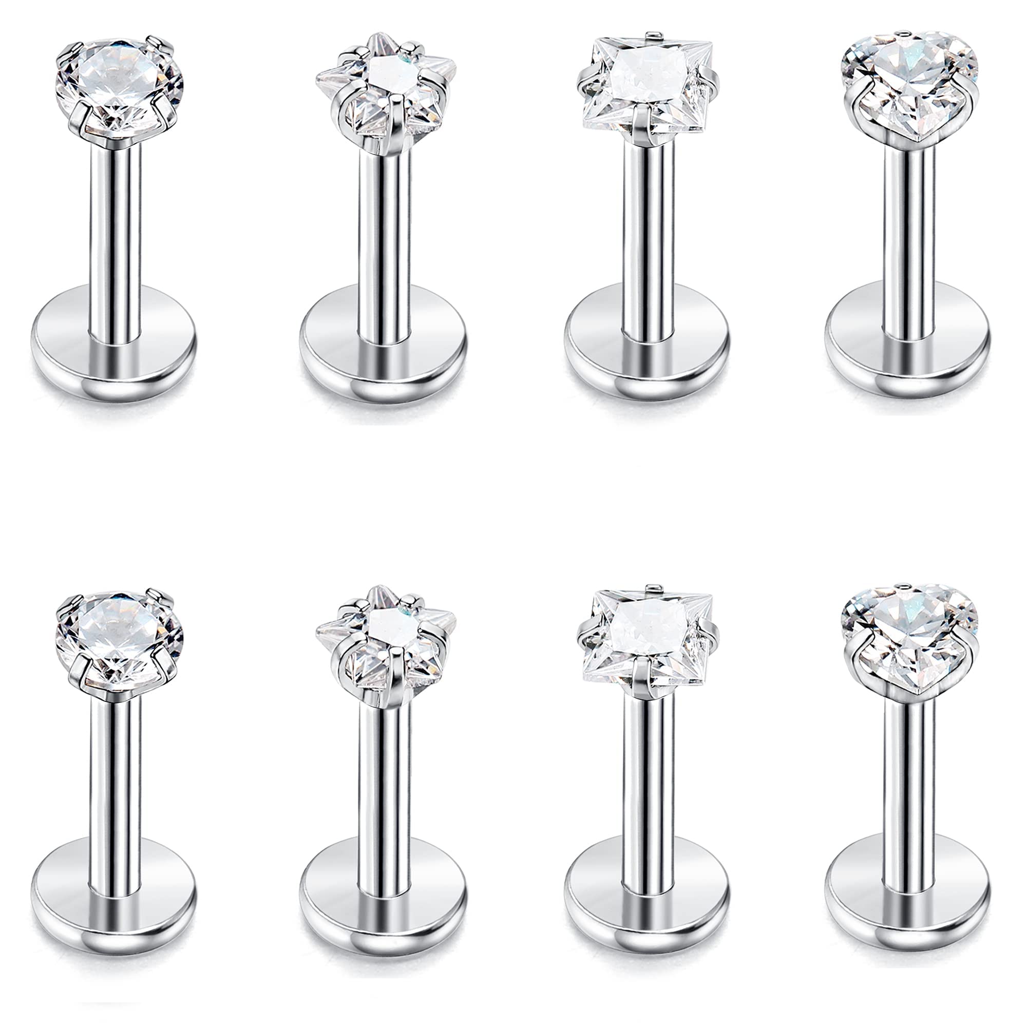 Morfetto 16G G23 Titanio Labret Tachuelas Anillos de Labios Hélice Tragus Conjunto de Pendientes Corazón Redondo CZ Anillos de Nariz Pendiente de Cartílago Monroe Piercing Joyería 6mm 8mm 10mm