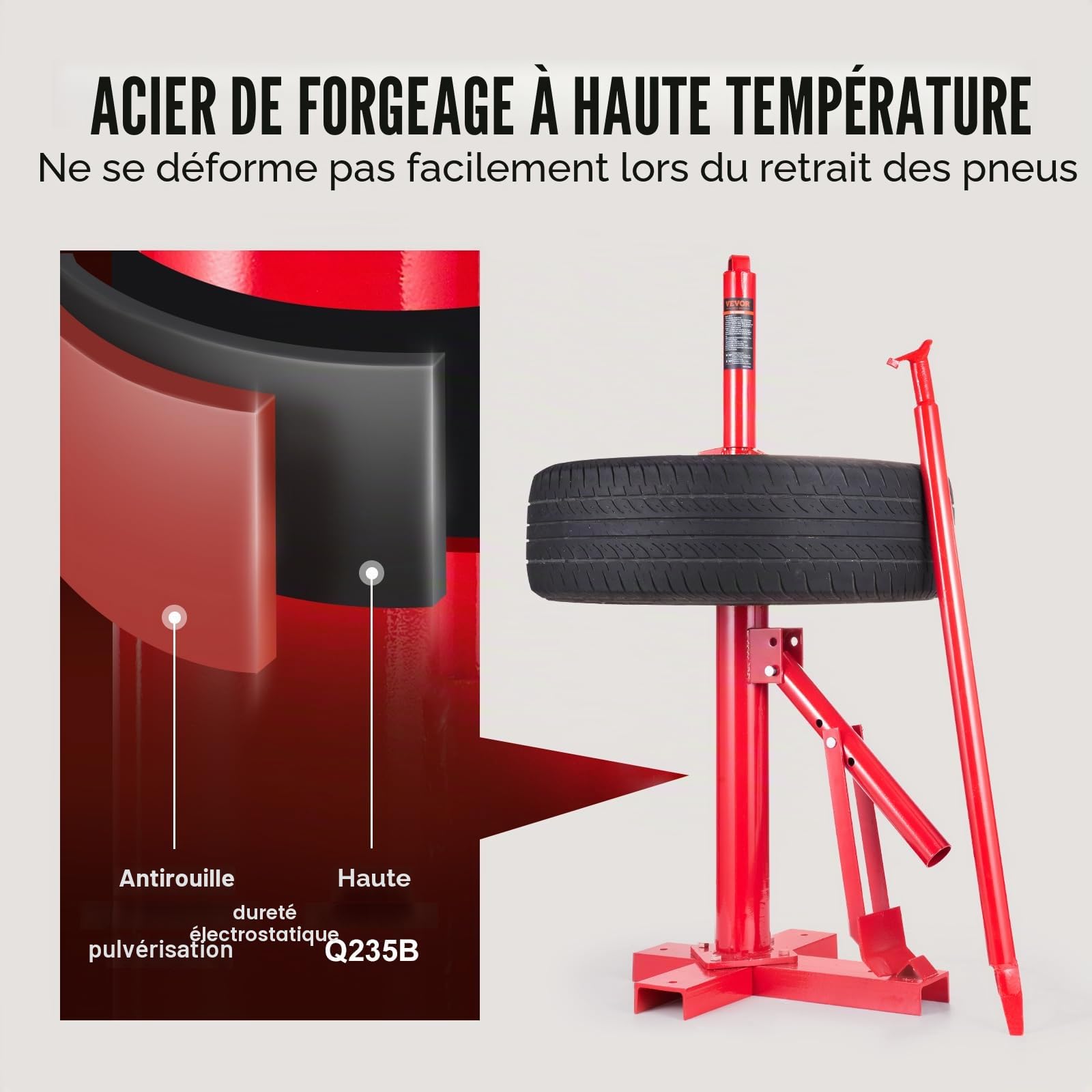 VEVOR Démonte-Pneus Manuel pour Pneu de 203 à 406 mm Décolle Pneu en Acier 46×38×94 cm Outil Changeur de Pneus sans Dommage à la Jante Antirouille pour Montage Démontage de Pneu Voiture Quad Atelier