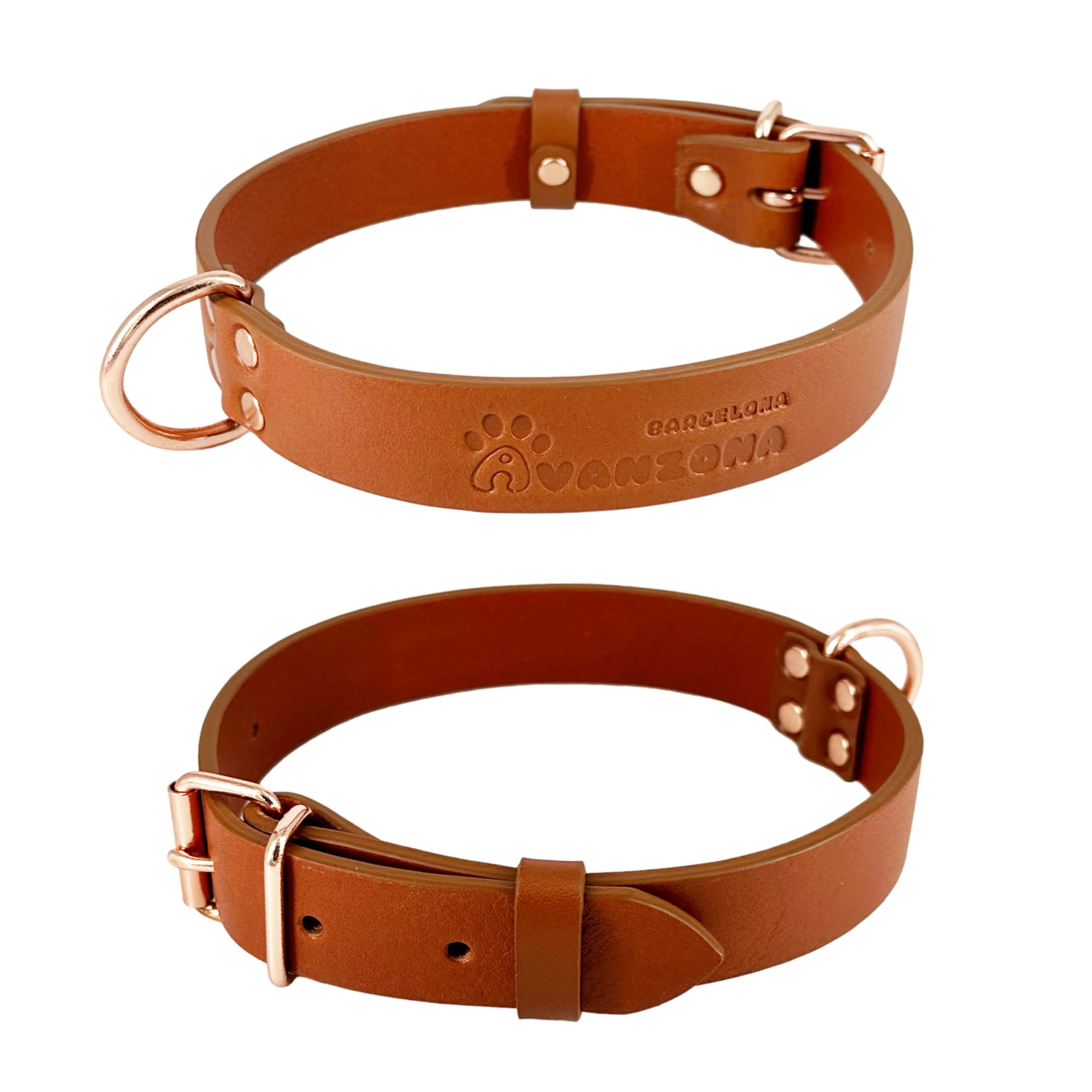 Dog Collar Leather, Quality Soft Leather, Handmade in Spain, Small Medium Large Dog. Cognac and Rose Gold - Image 2