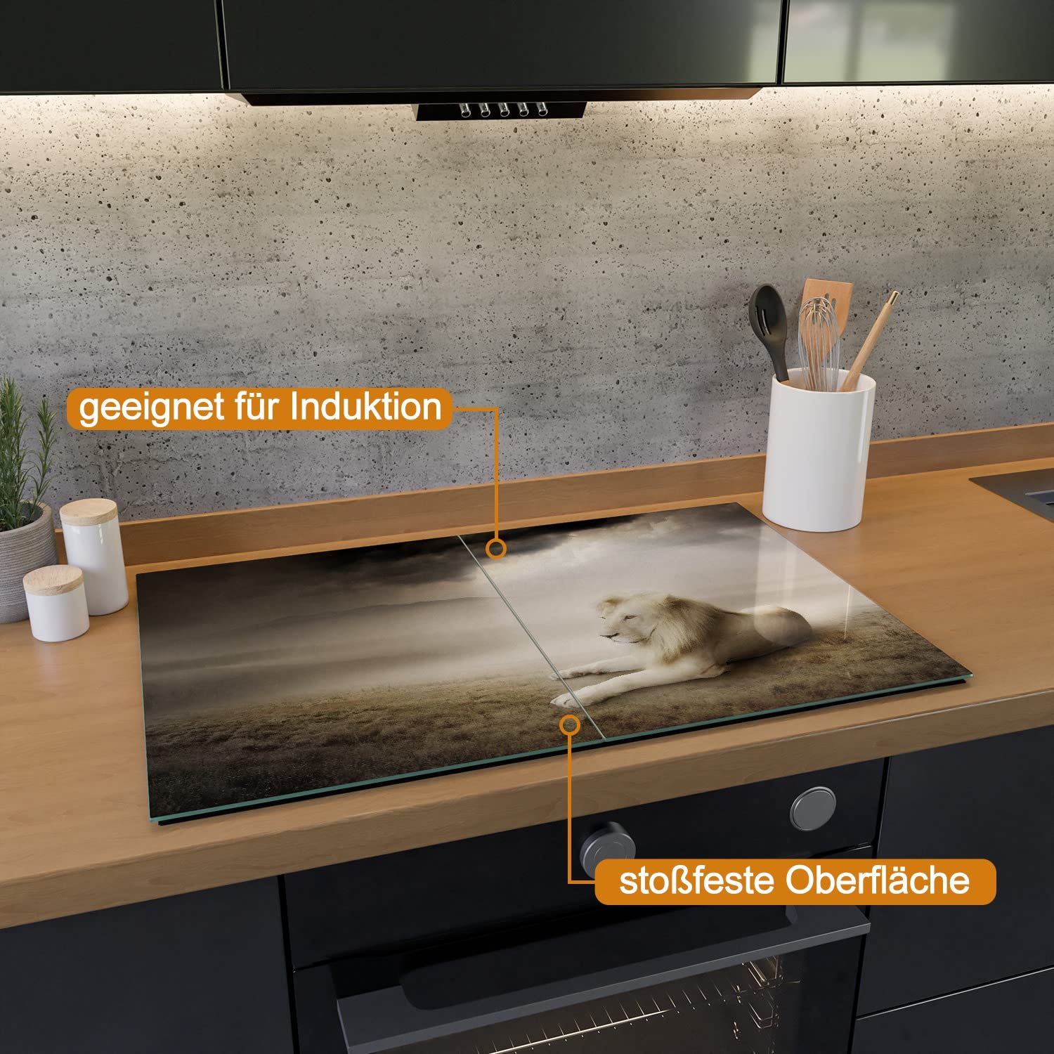 Wallario Herdabdeckplatte Aus Glas - Spritzschutz Mit Elefant Und Hund Motiv