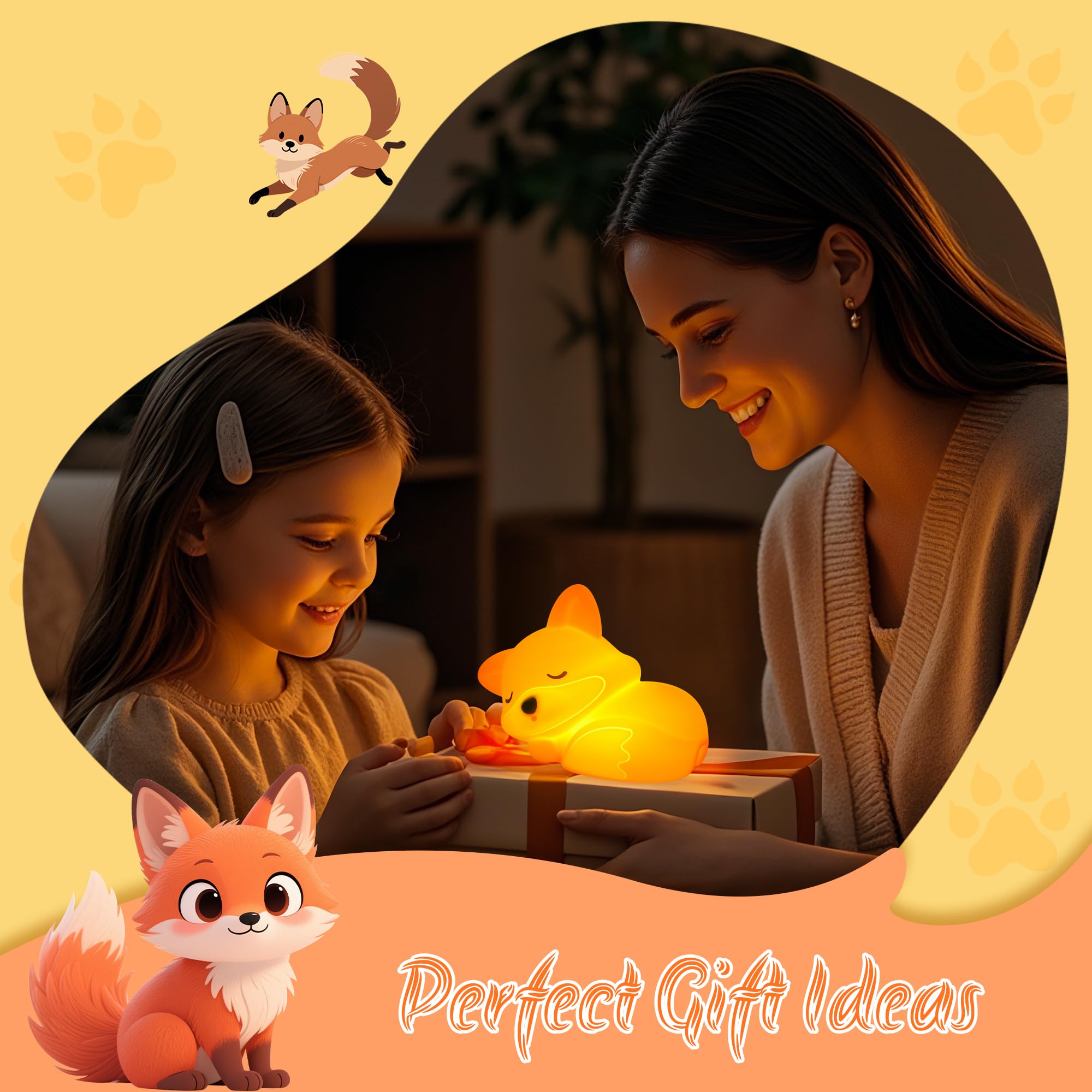 YuanDian Fox Night Light Squishy Fox Silicone Lamp Novelty Gifts Rechargeable Dimmable Timer Bedside Touch Nightlight for Breastfeeding — view 6