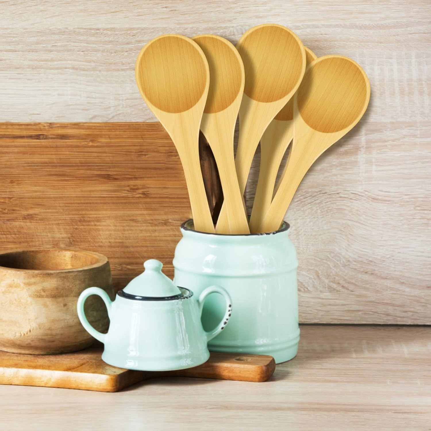 Spoons Spoon 6Pcs Wooden Small Spoon Coffee Tea Stirring Spoons Dessert Soup Cutlery Condiment Teaspoon Kitchen Tools Tableware Dinnerware Spoon