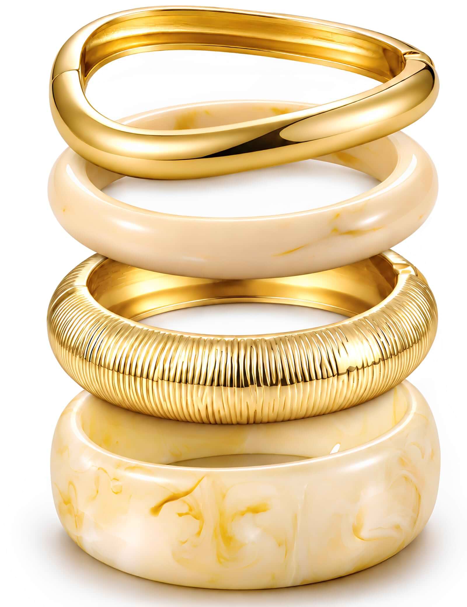 Chunky Acrylic Gold Bangle Bracelets for Women, Stackable Bracelet Set Acrylic Resin, 14k Gold Plated Cuff Bangles, Bold statement design, Trendy Thick Resin, Fashion Jewelry Gifts