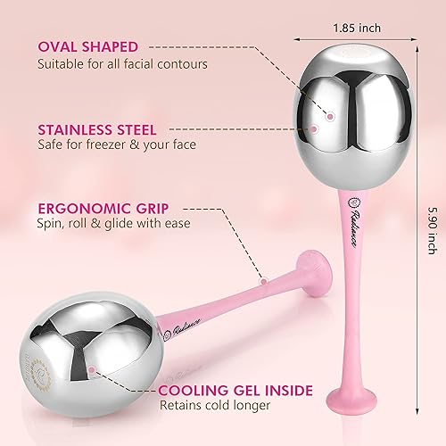 Miniatura 6 de RADIANCE - Globos de hielo para el cuidado de la piel – Globos de crio, no se rompen, acero inoxidable frío para enfriar la cara, rodillo de