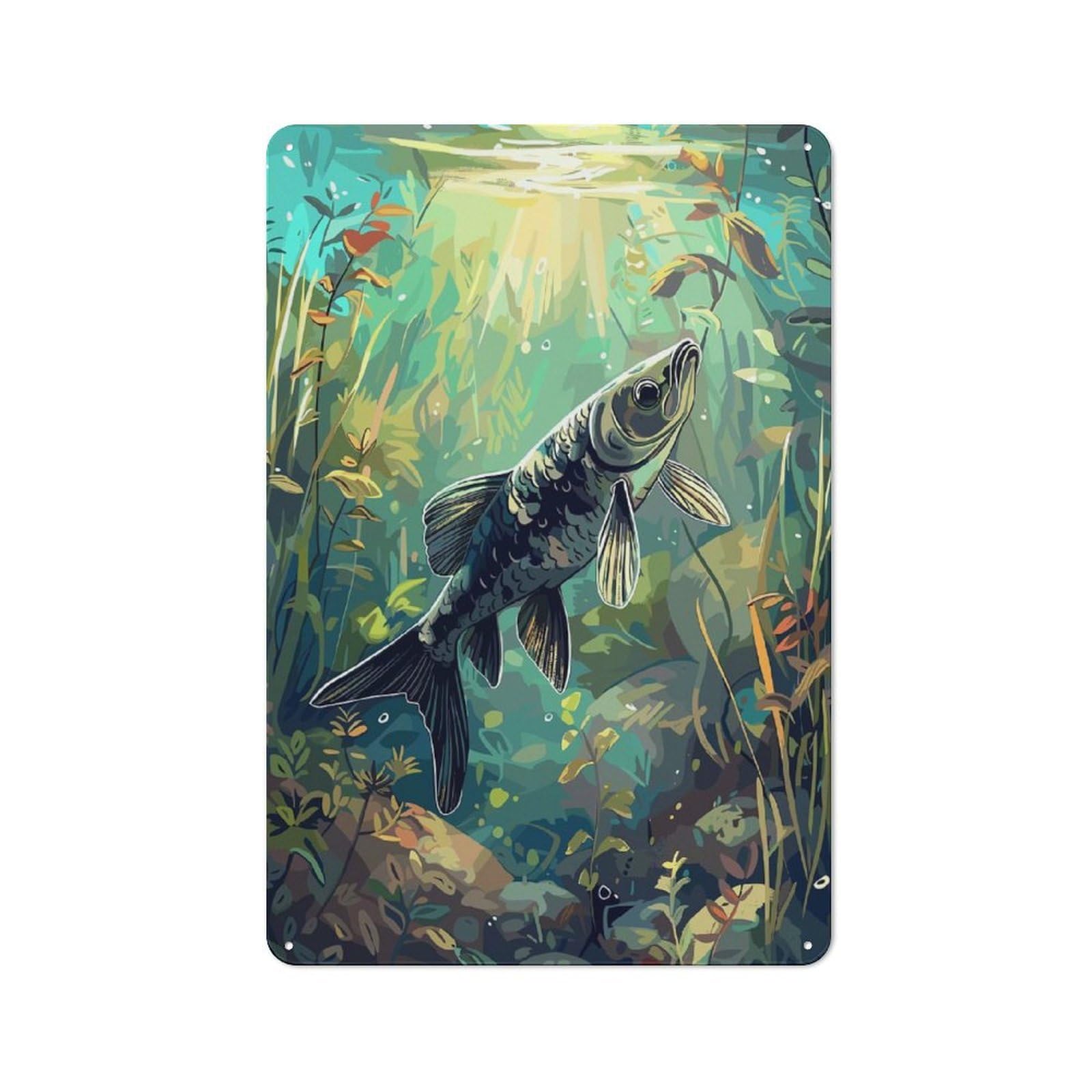 Friendly Cafe Metal Sign 30x20cm Featuring Fish in Underwater Forest, Cafe Wall Decor for Tea Room, Shop Wall Or Breakfast Area