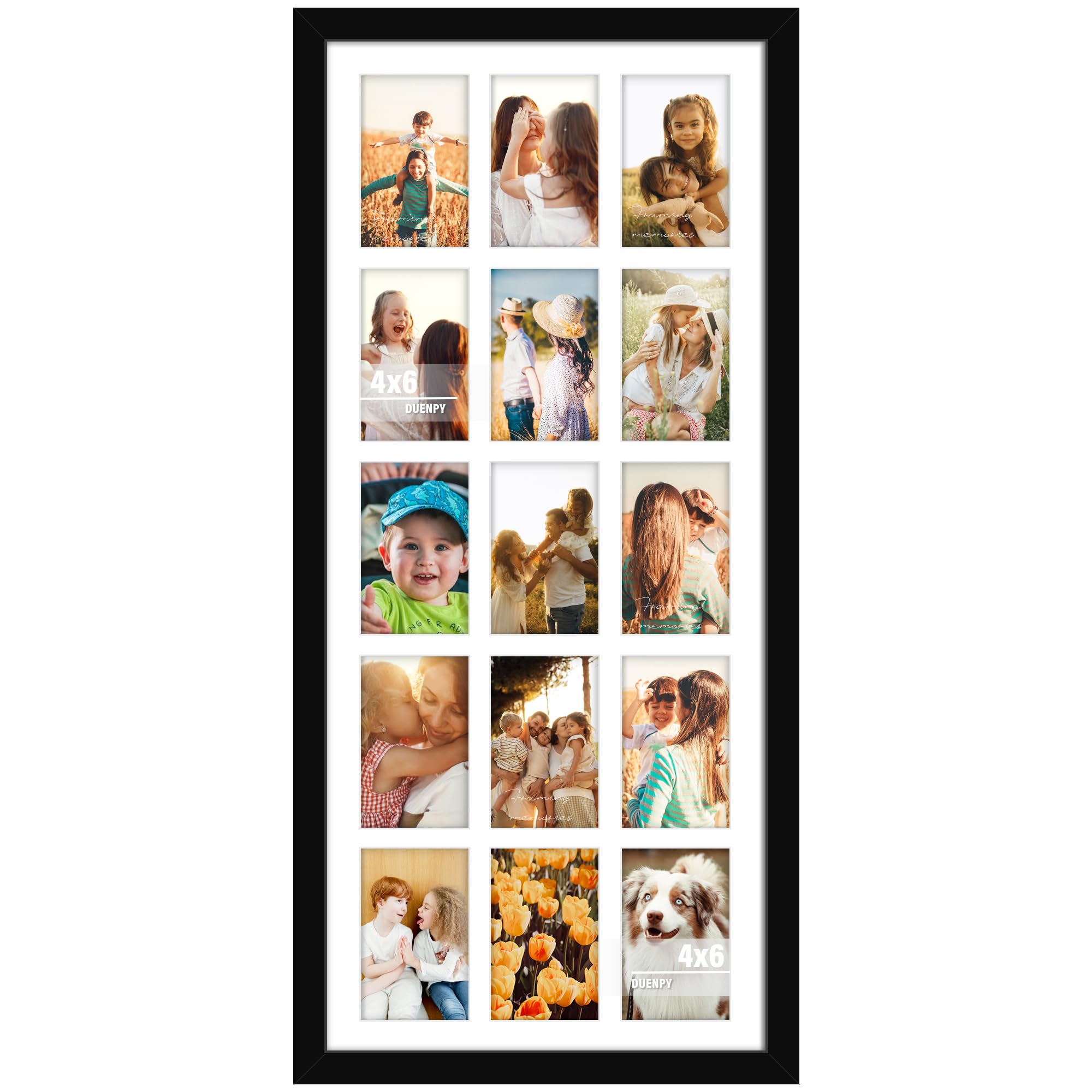 DUENPY 14x32 Picture Frame 4x6 Collage Picture Frame Displays Fifteen 4x6 inch Photos Collage Wall Decor Wall Hanging Black