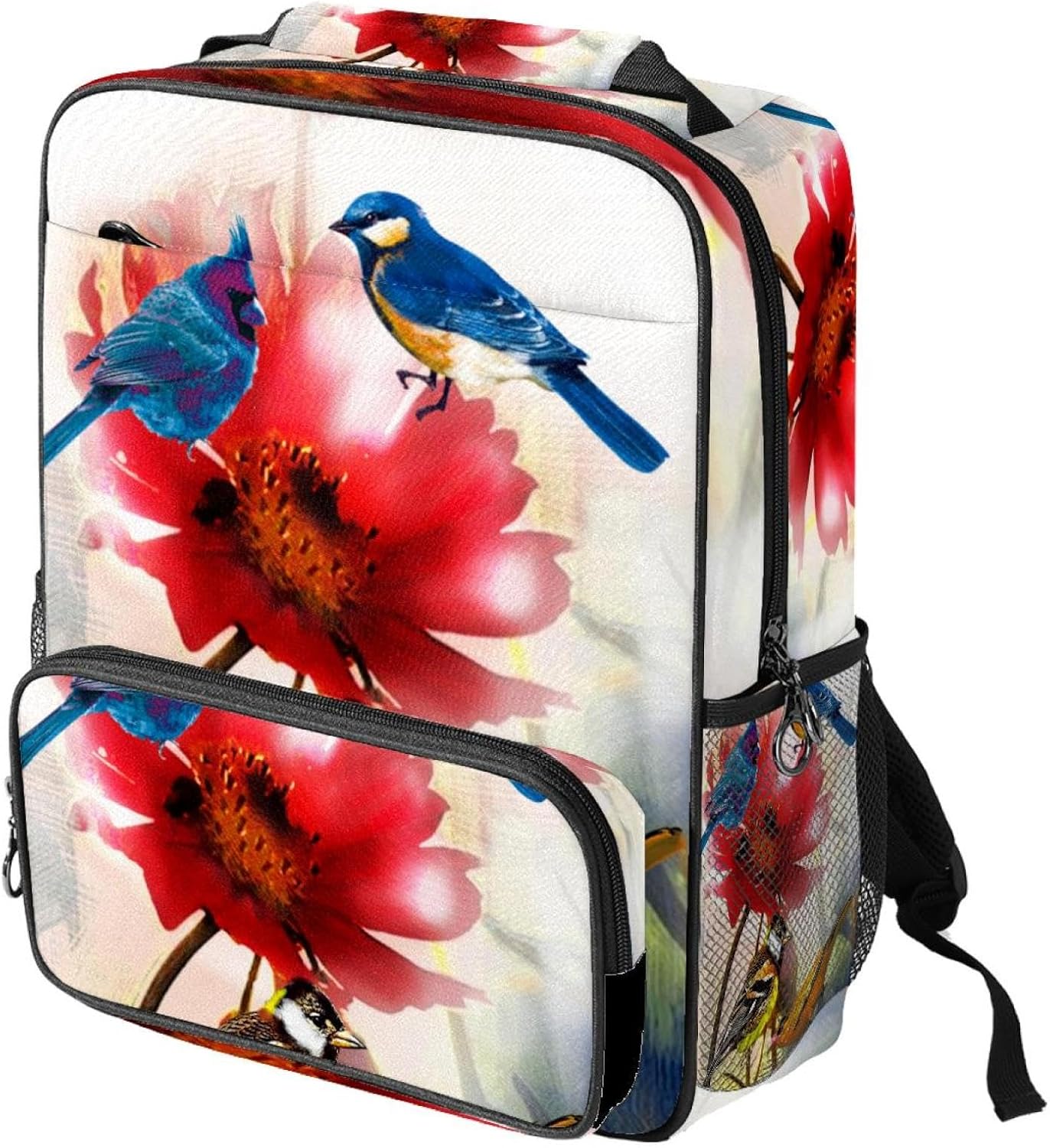 [suojapuku] 女性用の小さなバックパック、ミニ バックパック トラベル バッグ、カラフルな鳥赤い花、女の子のためのブックバ