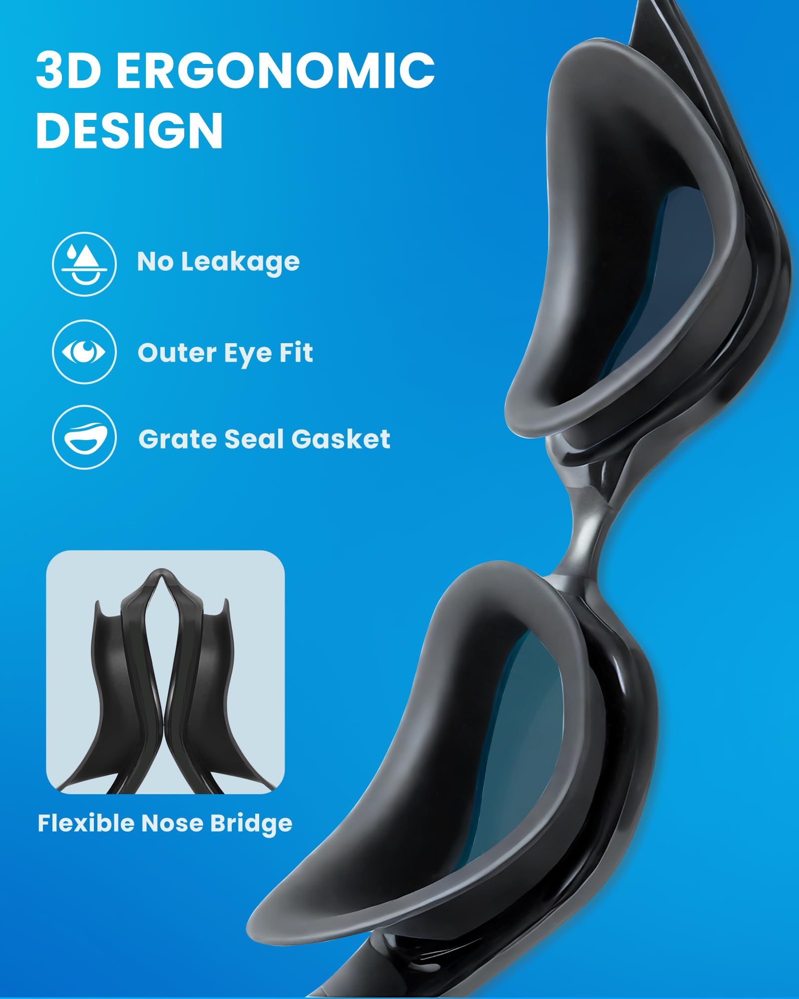 Freela Confezione da 2 occhialini da nuoto polarizzati, unisex, per adulti, protezione UV400, anti appannamento, ampia visione chiara a 180°, per uomini, donne e giovani