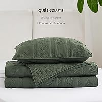 Vista 7 de Bedsure Juego de edredón 100% algodón, colcha tamaño Queen, colcha ligera y suave, juego de edredón de 3 piezas con 2 fundas de almohada