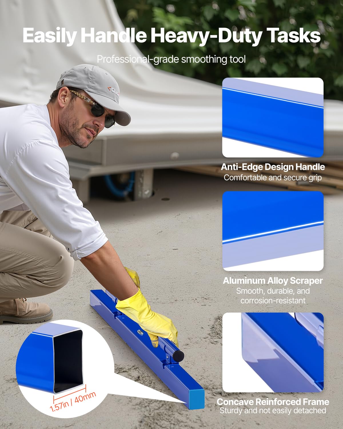 VEVOR Cartongesso Strumenti Concreti, 1205 x 50 x 40 mm, Cazzuola con Fiala di Livello, Manico in Alluminio Leggero e Reversibile per Livellare Pavimenti, Costruzioni e Ristrutturazioni