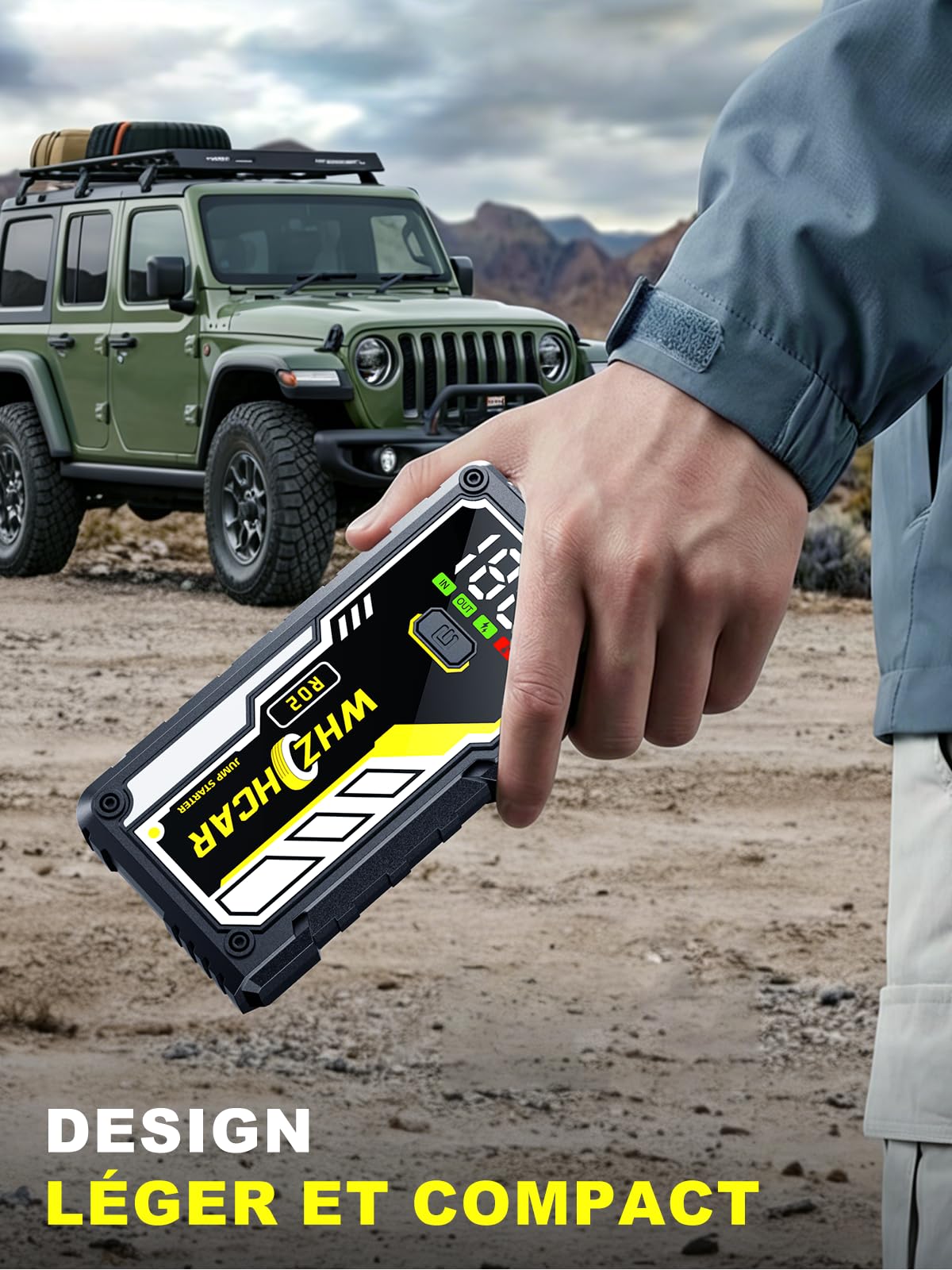 Booster Batterie Voiture 8000A Démarreur Batterie Portable（Jusqu'à Tous GAS/10L Diesel） Jump Starter 12V avec Pinces de Sûreté Intelligentes,LED，Grand Ecran d'affiche