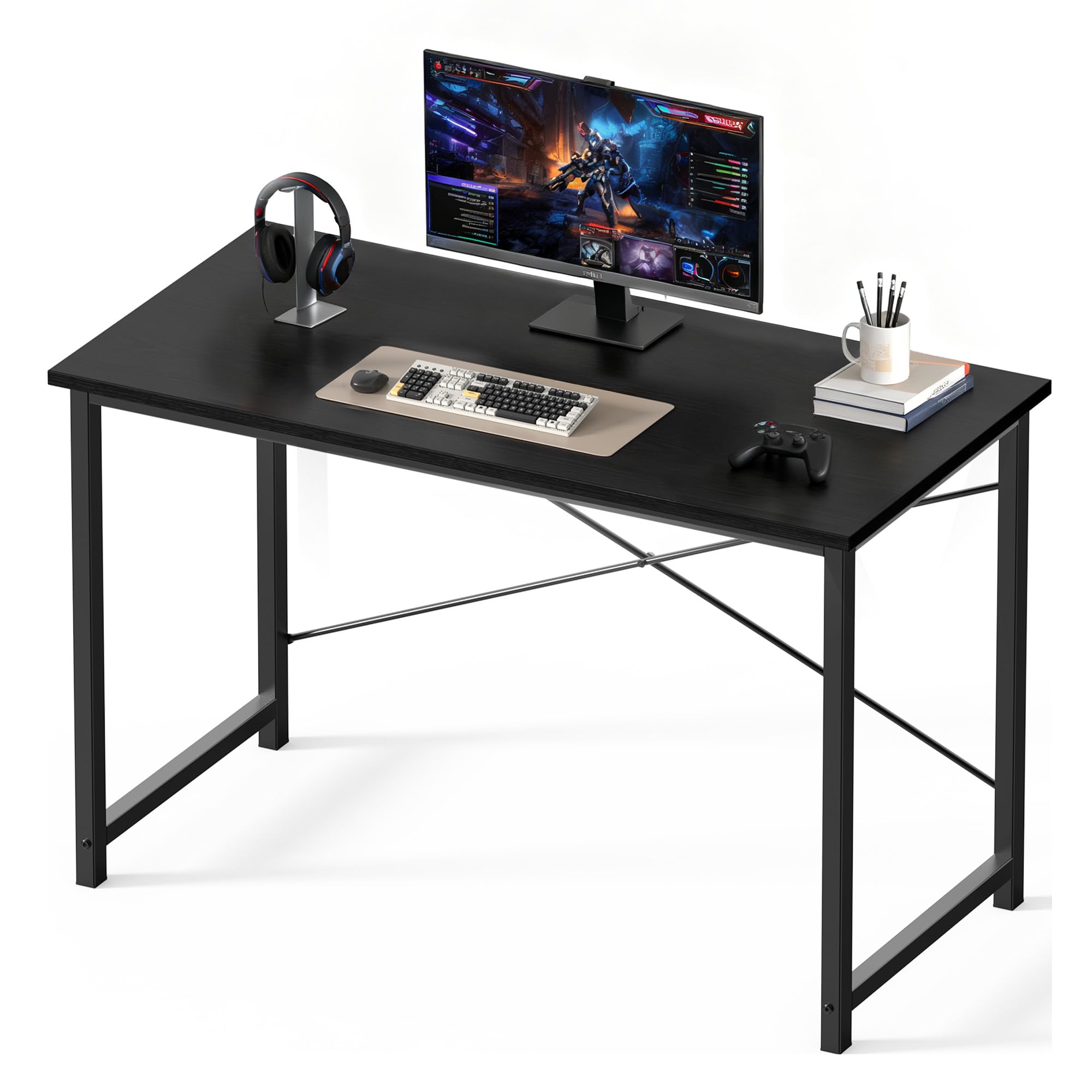 OLIXIS 47 Inch Computer Office Desk for Small Spaces, Writing Gaming Work Desk Modern Study Table with Storage Bag & Headphone Hook Home Bedroom,