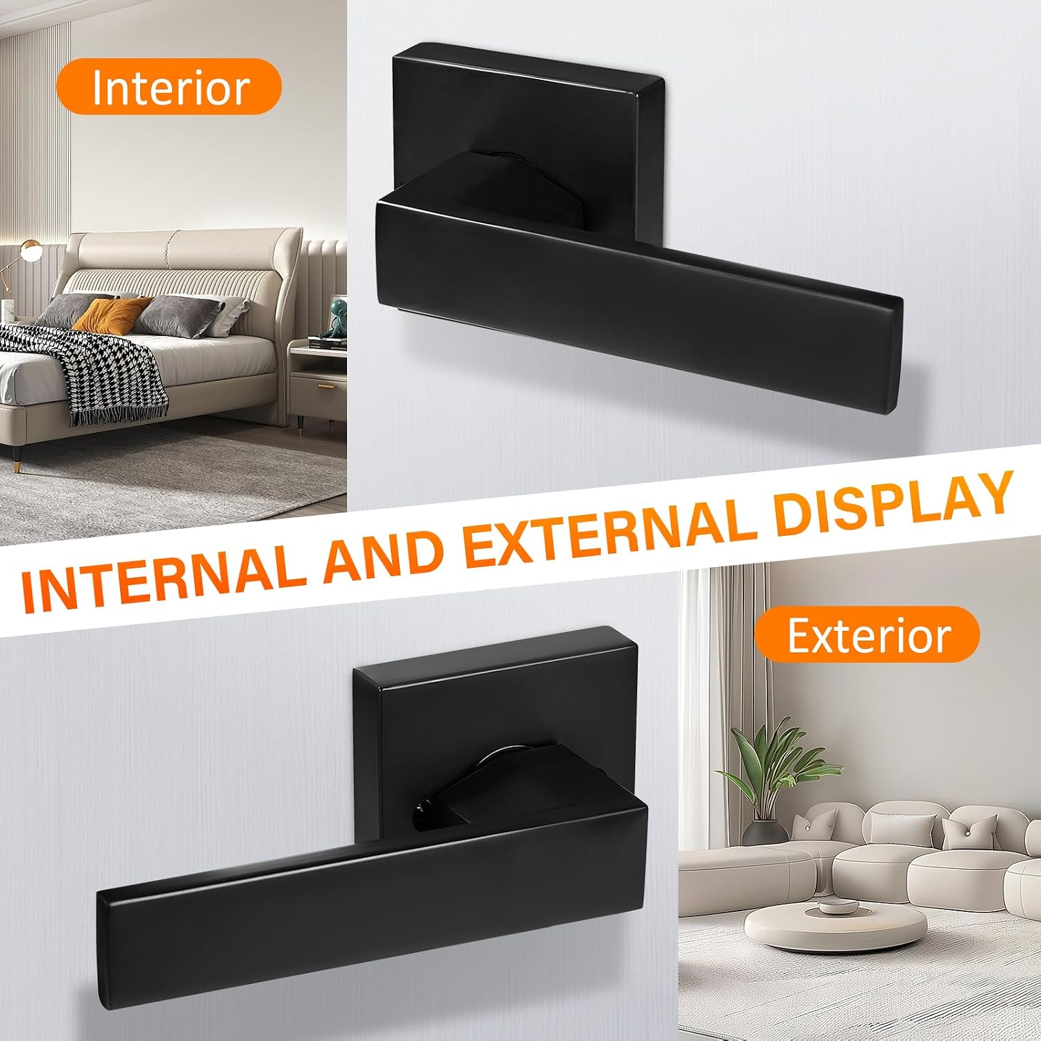 10 Pack Passage Door Lever Black Door Handles Heavy Duty Square Interior Keyless Door Handles Non-Locking Door Knobs for Corridor, Office and Closet Left Right Handed Doors
