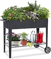 FOYUEE Raised Planter Box with Legs: Elevated Mobile Garden Bed on Wheels for Vegetables, Herbs, Flowers - 40.5" Outdoor Patio Planter