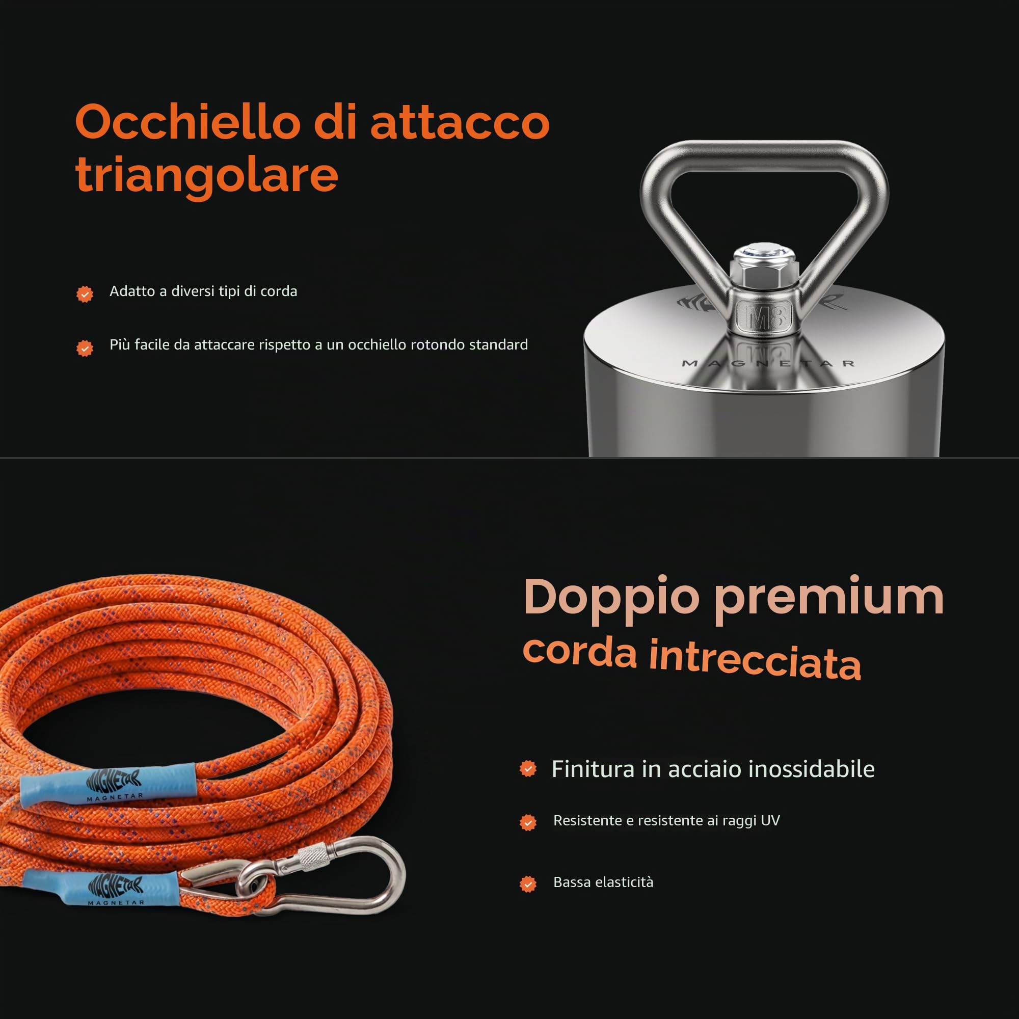 Magnetar Magnete da Pesca - 1400 kg Pesca Magnetica 360 - Beast - Magnet Fishing Kit con Amo/Corda/Guanti/Copertura/Colla - Magneti Neodimio da Pesca